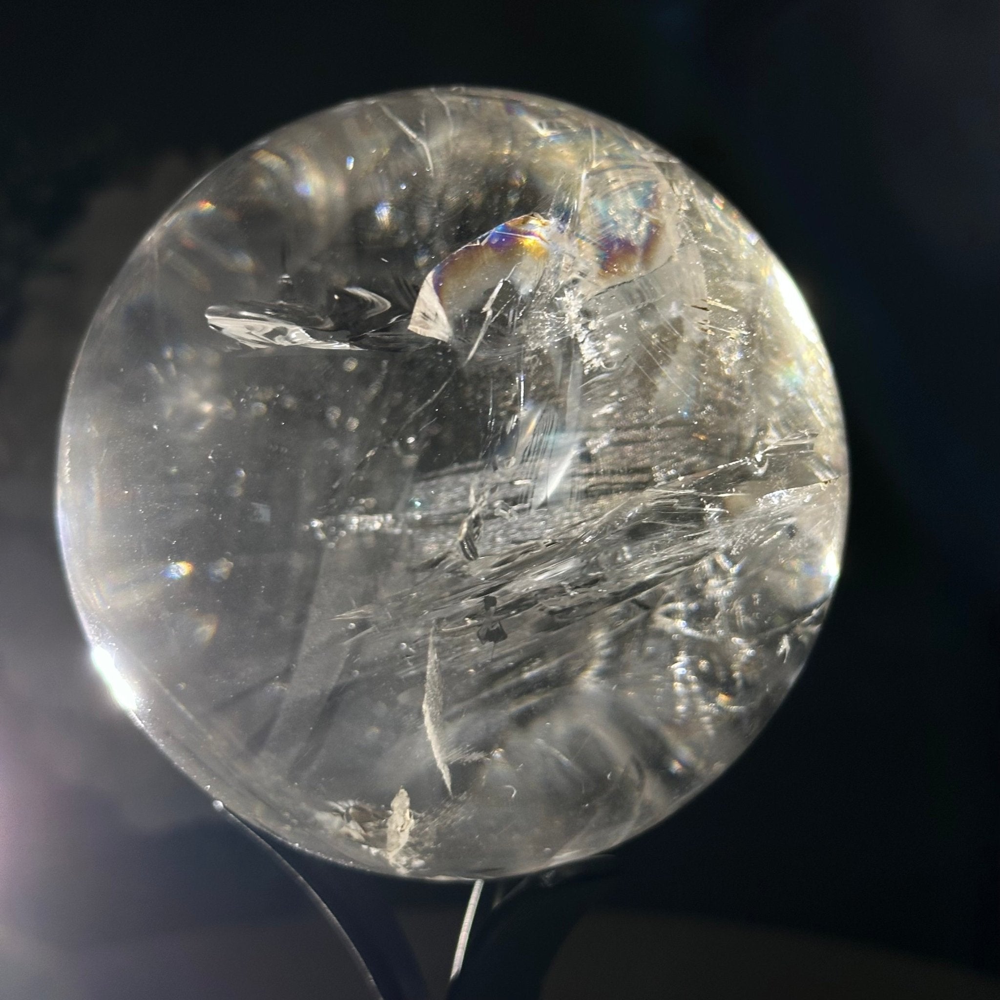 Super Quality Clear Quartz Sphere on Metal Base 2.1 lbs & 7.2" Tall #5631 - 0025 - Brazil GemsBrazil GemsSuper Quality Clear Quartz Sphere on Metal Base 2.1 lbs & 7.2" Tall #5631 - 0025Spheres5631 - 0025