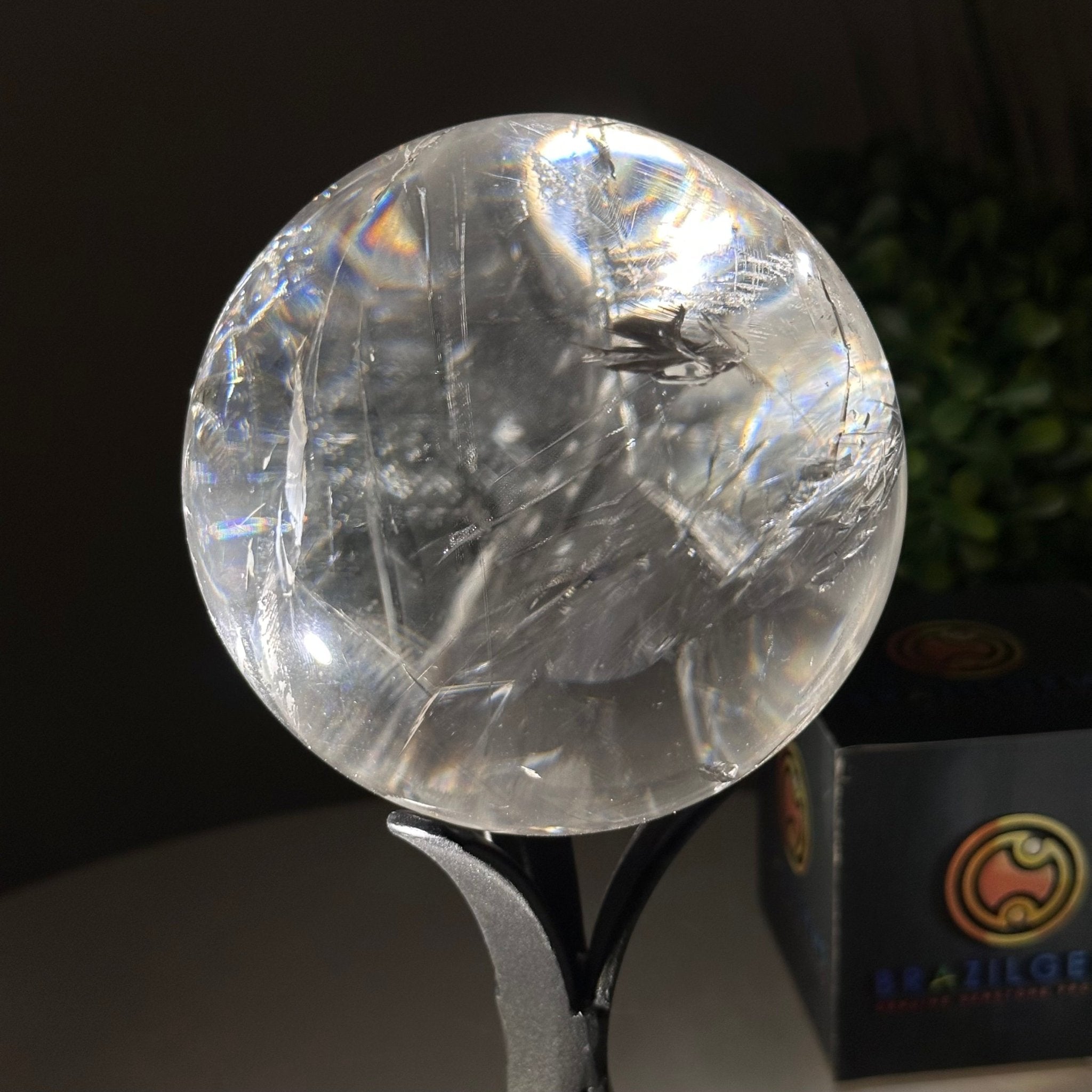 Super Quality Clear Quartz Sphere on Metal Base 2.1 lbs & 7.2" Tall #5631 - 0025 - Brazil GemsBrazil GemsSuper Quality Clear Quartz Sphere on Metal Base 2.1 lbs & 7.2" Tall #5631 - 0025Spheres5631 - 0025