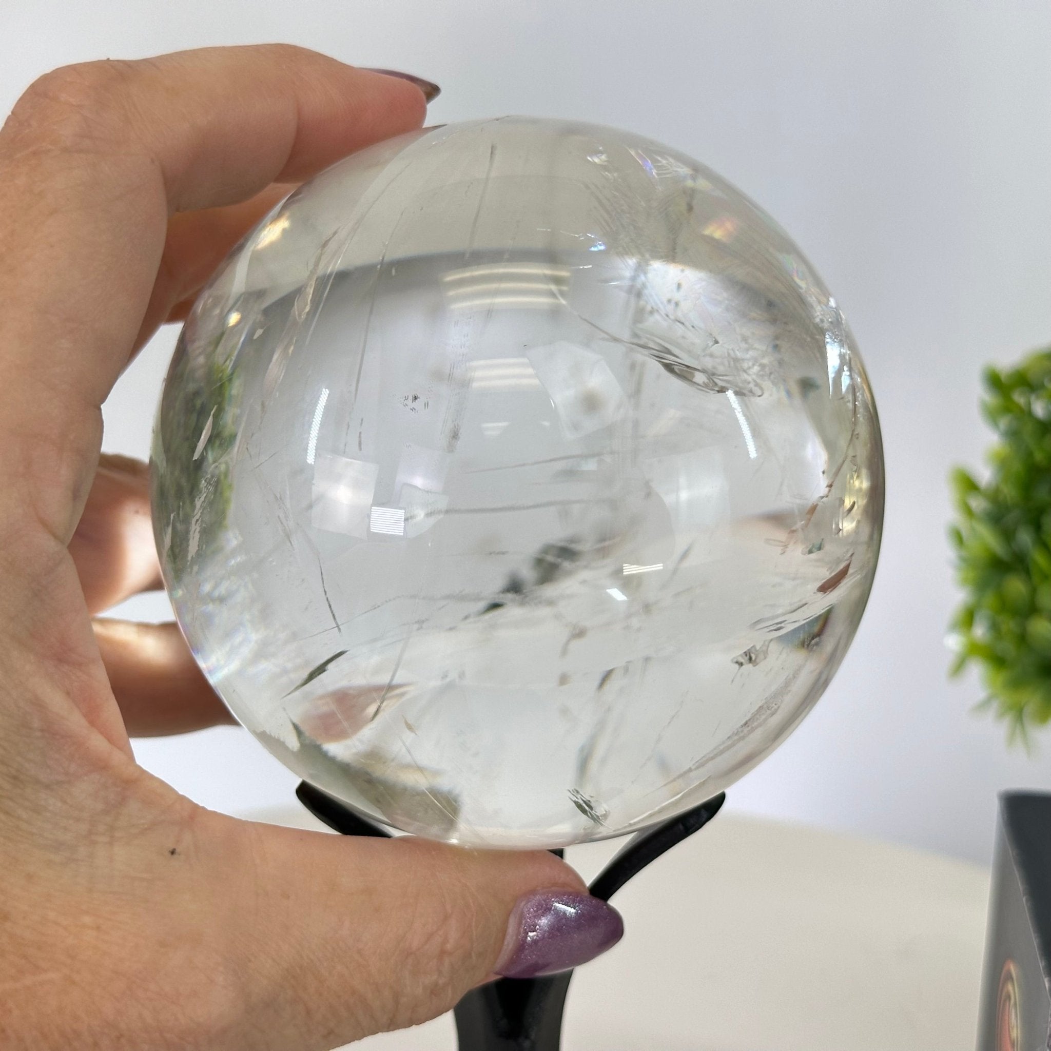 Super Quality Clear Quartz Sphere on Metal Base 2.1 lbs & 7.2" Tall #5631 - 0025 - Brazil GemsBrazil GemsSuper Quality Clear Quartz Sphere on Metal Base 2.1 lbs & 7.2" Tall #5631 - 0025Spheres5631 - 0025