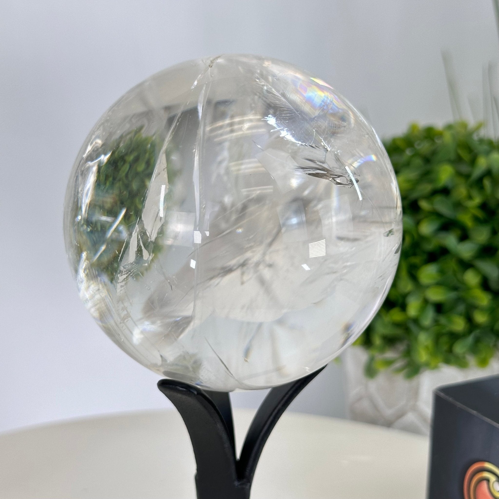 Super Quality Clear Quartz Sphere on Metal Base 2.1 lbs & 7.2" Tall #5631 - 0025 - Brazil GemsBrazil GemsSuper Quality Clear Quartz Sphere on Metal Base 2.1 lbs & 7.2" Tall #5631 - 0025Spheres5631 - 0025