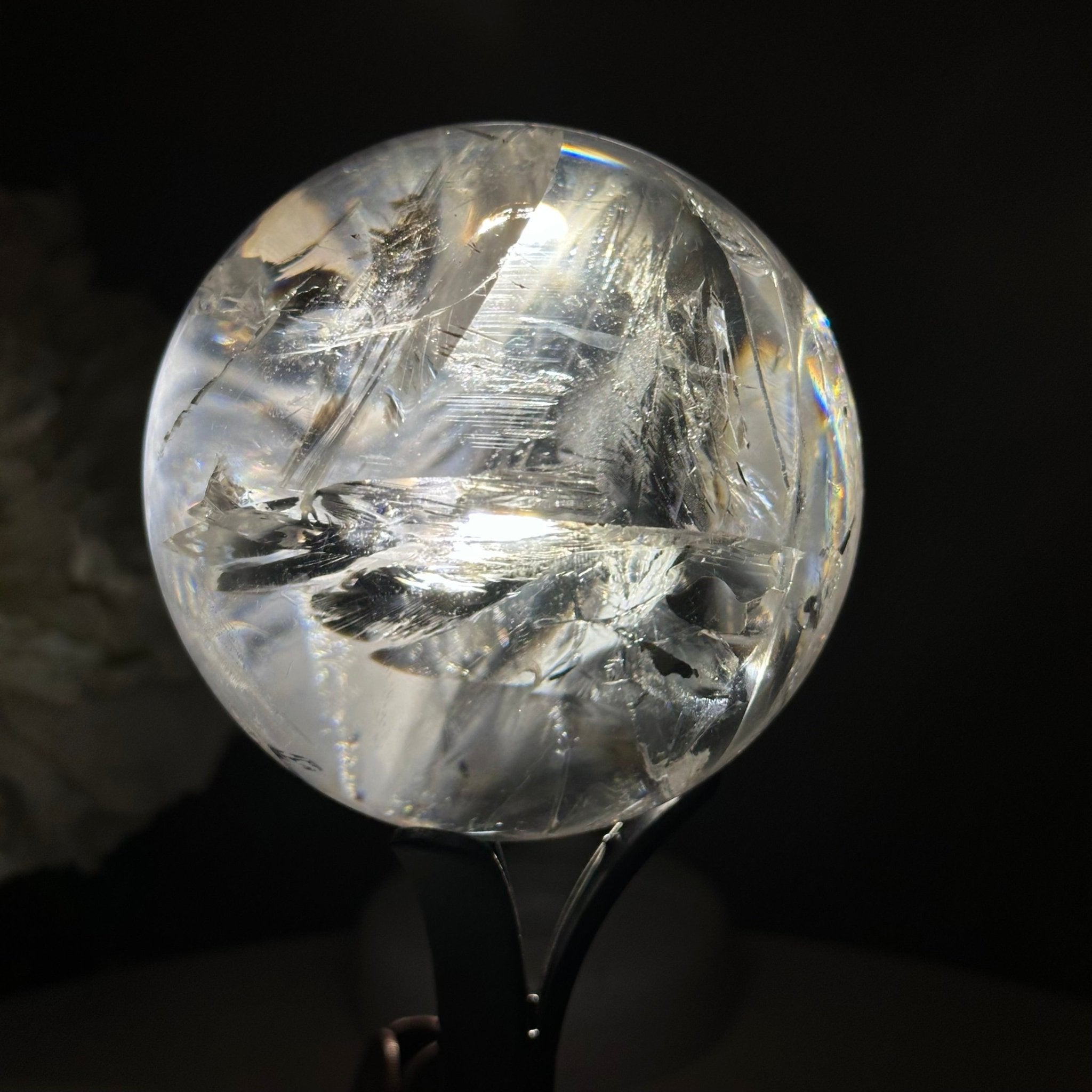 Super Quality Clear Quartz Sphere on Metal Base 2.1 lbs & 7.2" Tall #5631 - 0025 - Brazil GemsBrazil GemsSuper Quality Clear Quartz Sphere on Metal Base 2.1 lbs & 7.2" Tall #5631 - 0025Spheres5631 - 0025