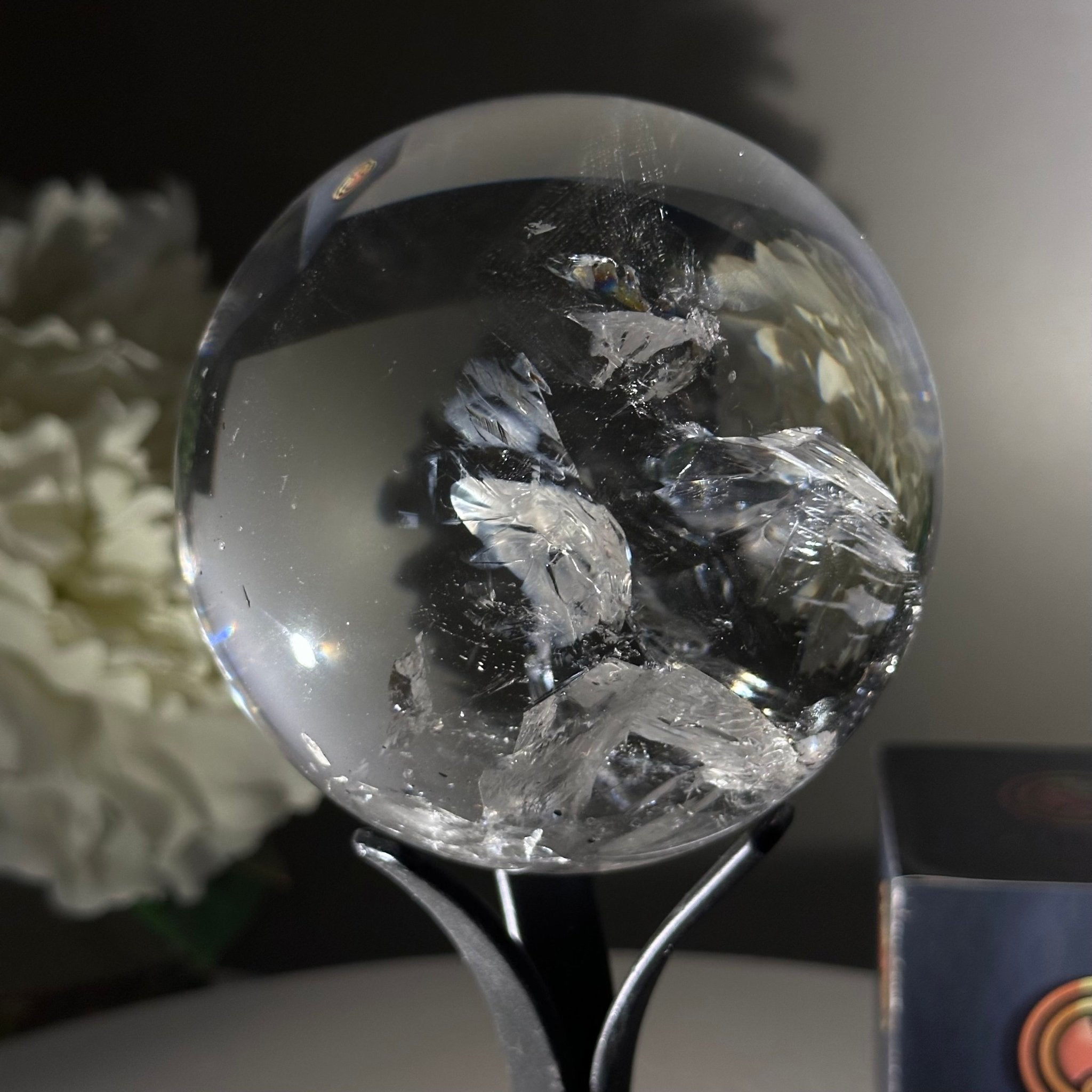 Super Quality Clear Quartz Sphere on Metal Base 2.2 lbs & 7.3" Tall #5631 - 0027 - Brazil GemsBrazil GemsSuper Quality Clear Quartz Sphere on Metal Base 2.2 lbs & 7.3" Tall #5631 - 0027Spheres5631 - 0027