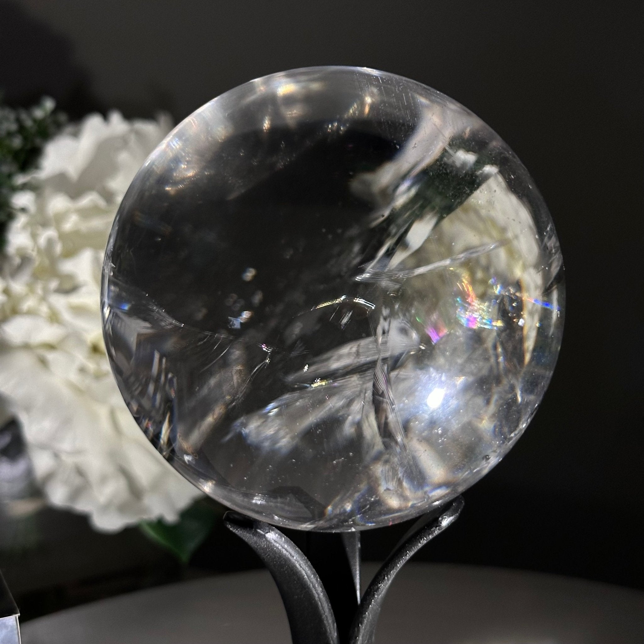 Super Quality Clear Quartz Sphere on Metal Base 2.2 lbs & 7.3" Tall #5631 - 0027 - Brazil GemsBrazil GemsSuper Quality Clear Quartz Sphere on Metal Base 2.2 lbs & 7.3" Tall #5631 - 0027Spheres5631 - 0027