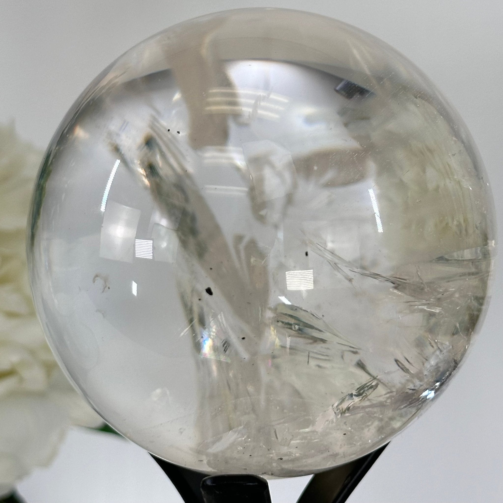 Super Quality Clear Quartz Sphere on Metal Base 2.2 lbs & 7.3" Tall #5631 - 0027 - Brazil GemsBrazil GemsSuper Quality Clear Quartz Sphere on Metal Base 2.2 lbs & 7.3" Tall #5631 - 0027Spheres5631 - 0027