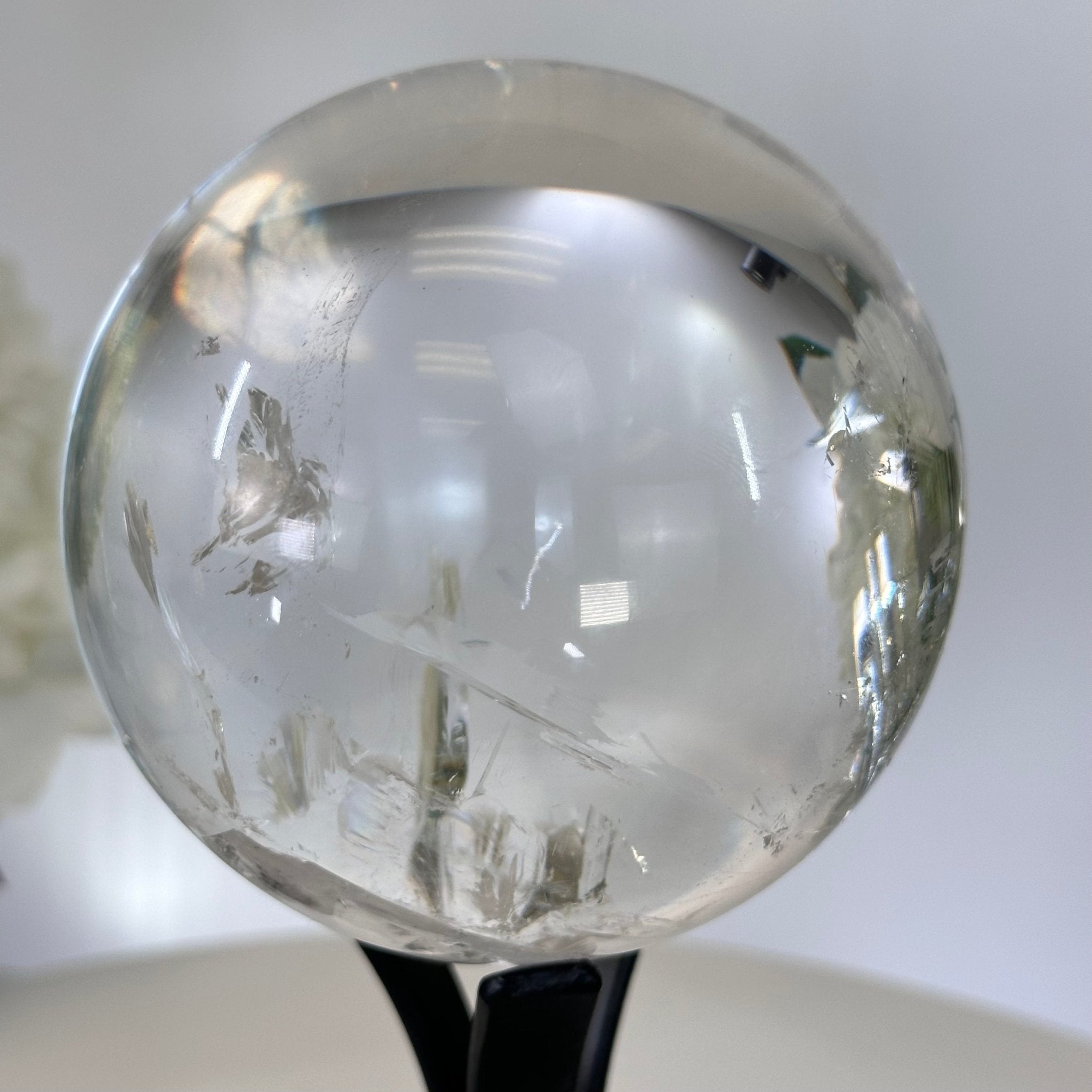 Super Quality Clear Quartz Sphere on Metal Base 2.2 lbs & 7.3" Tall #5631 - 0027 - Brazil GemsBrazil GemsSuper Quality Clear Quartz Sphere on Metal Base 2.2 lbs & 7.3" Tall #5631 - 0027Spheres5631 - 0027