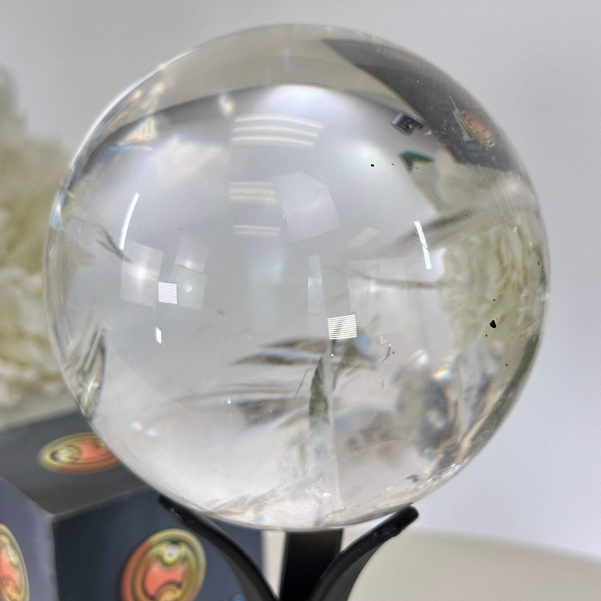 Super Quality Clear Quartz Sphere on Metal Base 2.2 lbs & 7.3" Tall #5631 - 0027 - Brazil GemsBrazil GemsSuper Quality Clear Quartz Sphere on Metal Base 2.2 lbs & 7.3" Tall #5631 - 0027Spheres5631 - 0027