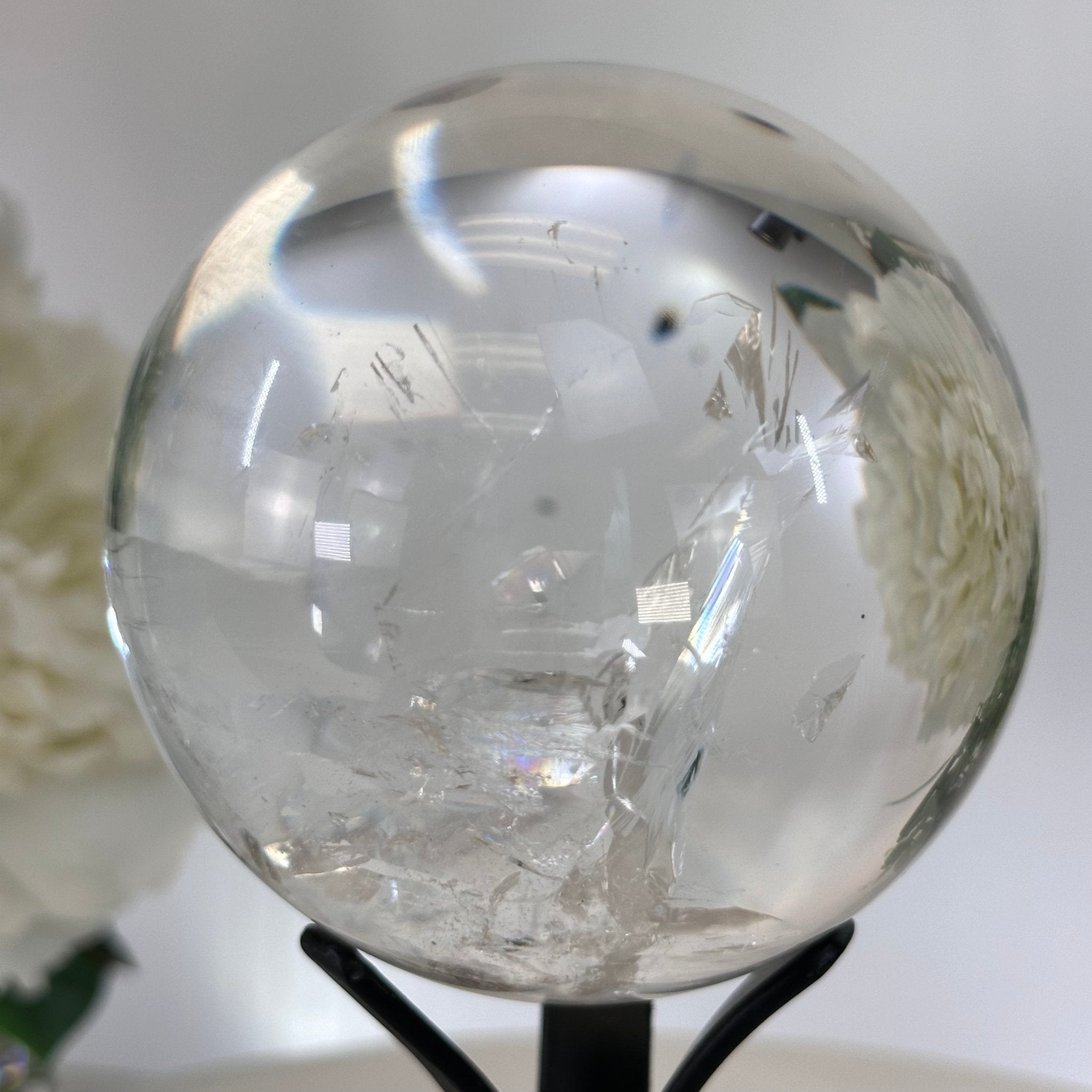 Super Quality Clear Quartz Sphere on Metal Base 2.2 lbs & 7.3" Tall #5631 - 0027 - Brazil GemsBrazil GemsSuper Quality Clear Quartz Sphere on Metal Base 2.2 lbs & 7.3" Tall #5631 - 0027Spheres5631 - 0027