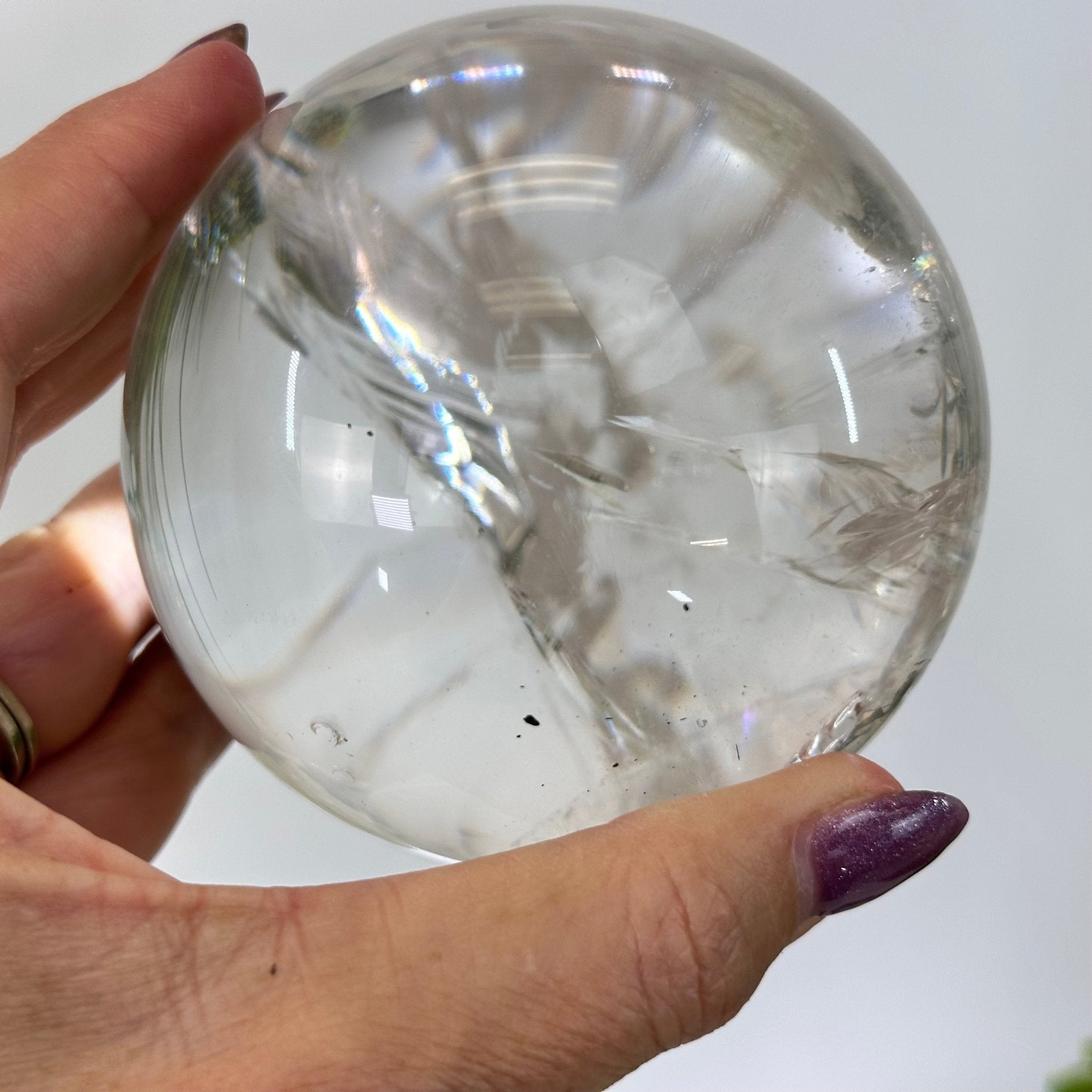 Super Quality Clear Quartz Sphere on Metal Base 2.2 lbs & 7.3" Tall #5631 - 0027 - Brazil GemsBrazil GemsSuper Quality Clear Quartz Sphere on Metal Base 2.2 lbs & 7.3" Tall #5631 - 0027Spheres5631 - 0027