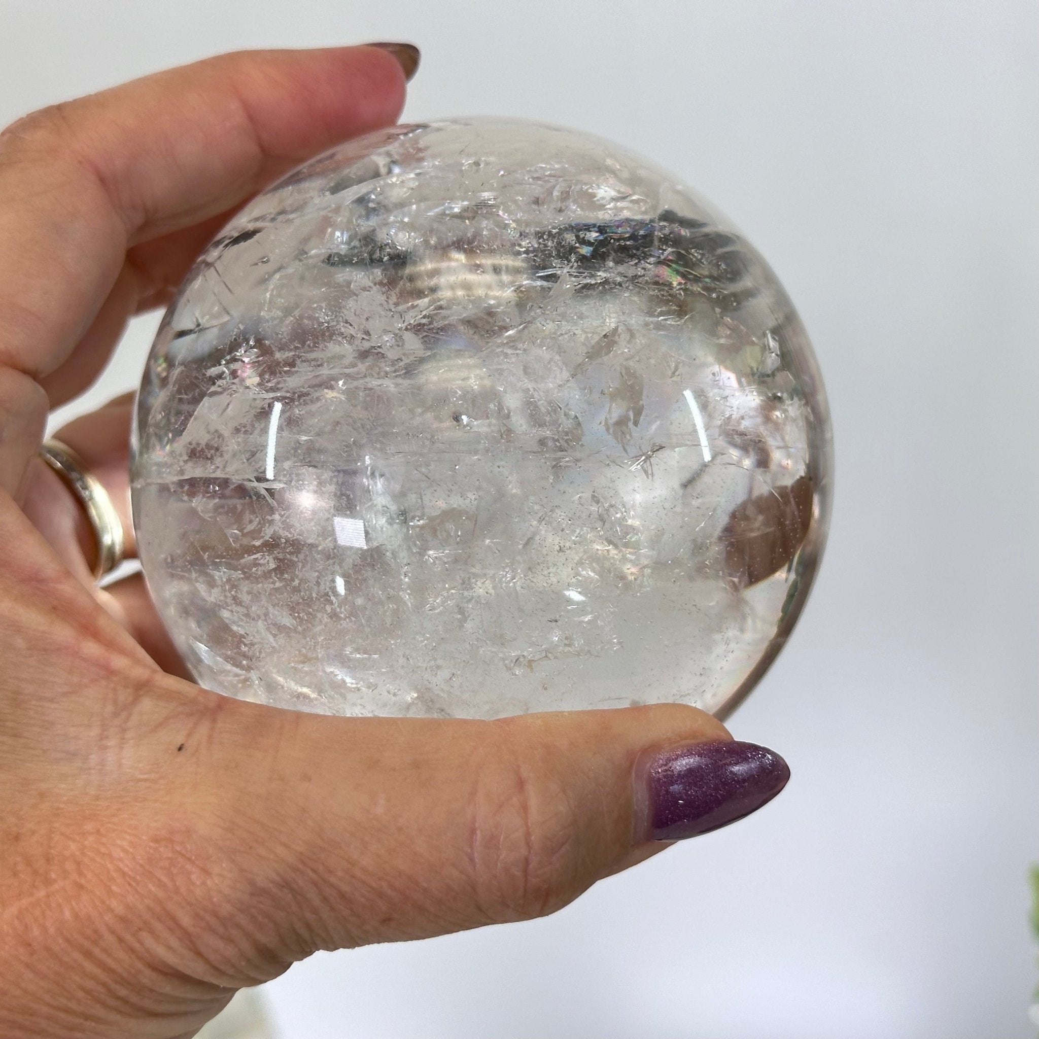 Super Quality Clear Quartz Sphere on Metal Base 2.2 lbs & 7.4" Tall #5631 - 0026 - Brazil GemsBrazil GemsSuper Quality Clear Quartz Sphere on Metal Base 2.2 lbs & 7.4" Tall #5631 - 0026Spheres5631 - 0026