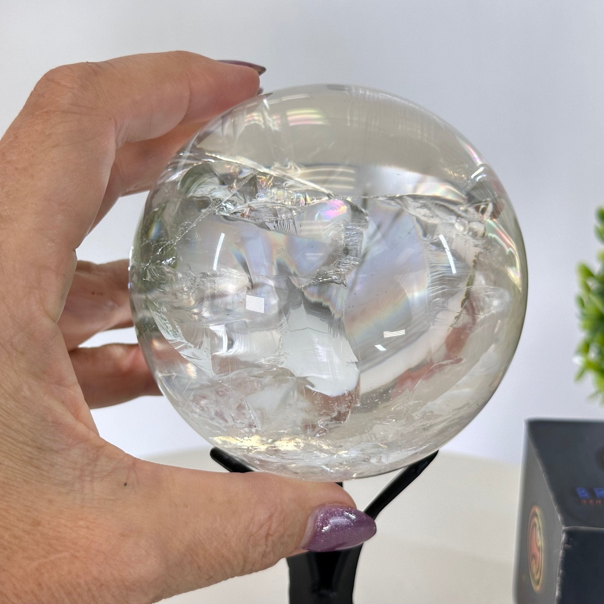 Super Quality Clear Quartz Sphere on Metal Base 2.2 lbs & 7.4" Tall #5631 - 0026 - Brazil GemsBrazil GemsSuper Quality Clear Quartz Sphere on Metal Base 2.2 lbs & 7.4" Tall #5631 - 0026Spheres5631 - 0026