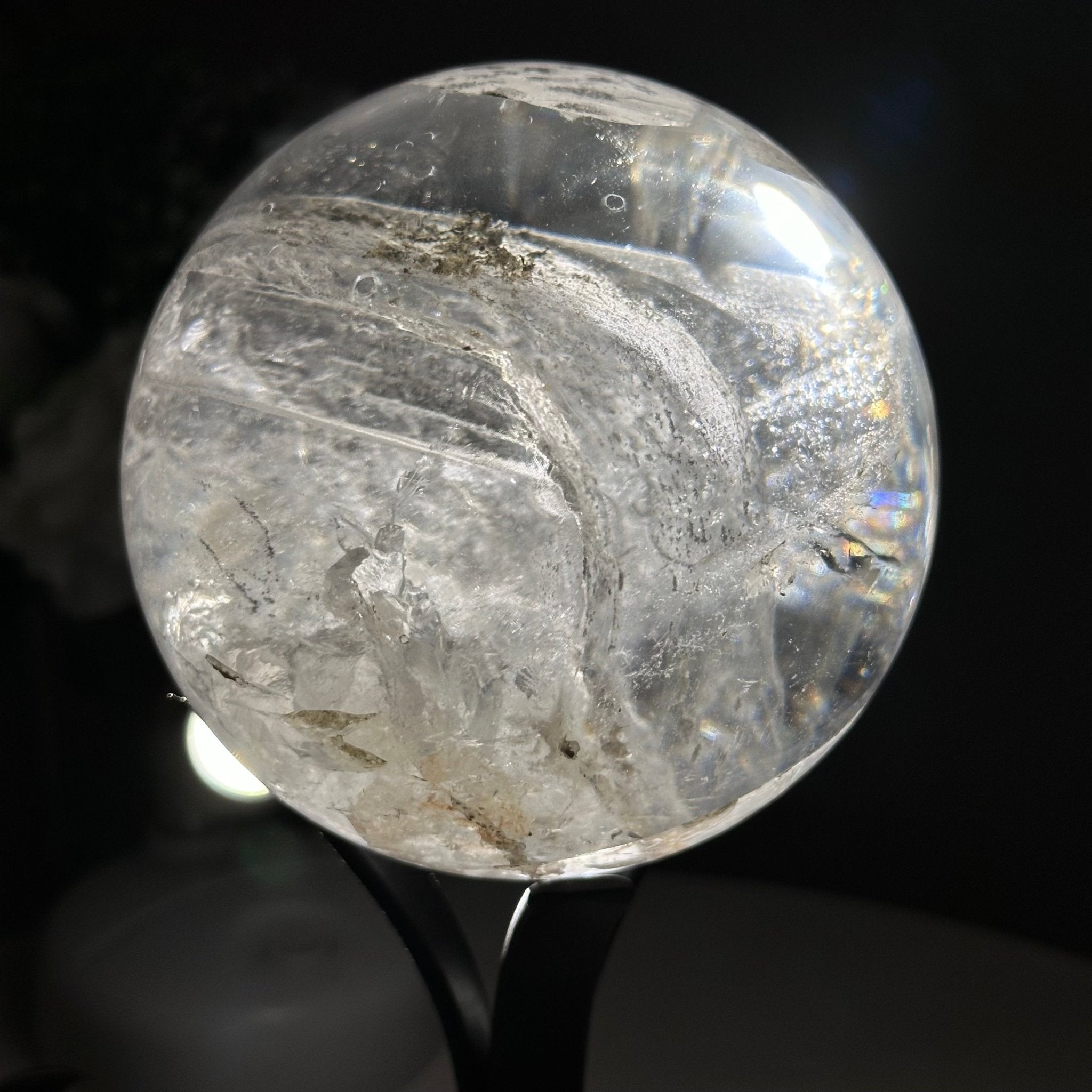 Super Quality Clear Quartz Sphere on Metal Base 2.4 lbs & 7.5" Tall #5631 - 0028 - Brazil GemsBrazil GemsSuper Quality Clear Quartz Sphere on Metal Base 2.4 lbs & 7.5" Tall #5631 - 0028Spheres5631 - 0028