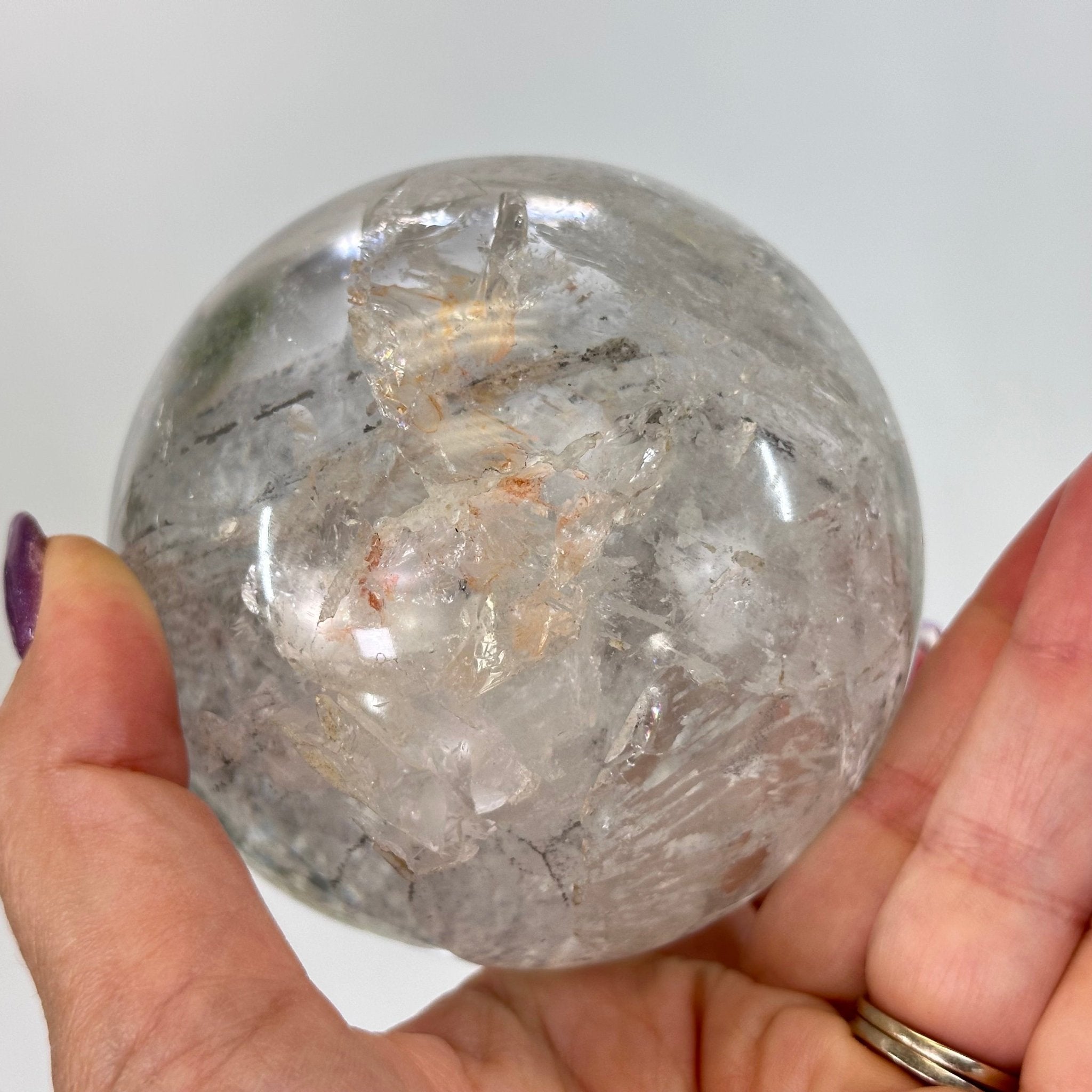 Super Quality Clear Quartz Sphere on Metal Base 2.4 lbs & 7.5" Tall #5631 - 0028 - Brazil GemsBrazil GemsSuper Quality Clear Quartz Sphere on Metal Base 2.4 lbs & 7.5" Tall #5631 - 0028Spheres5631 - 0028