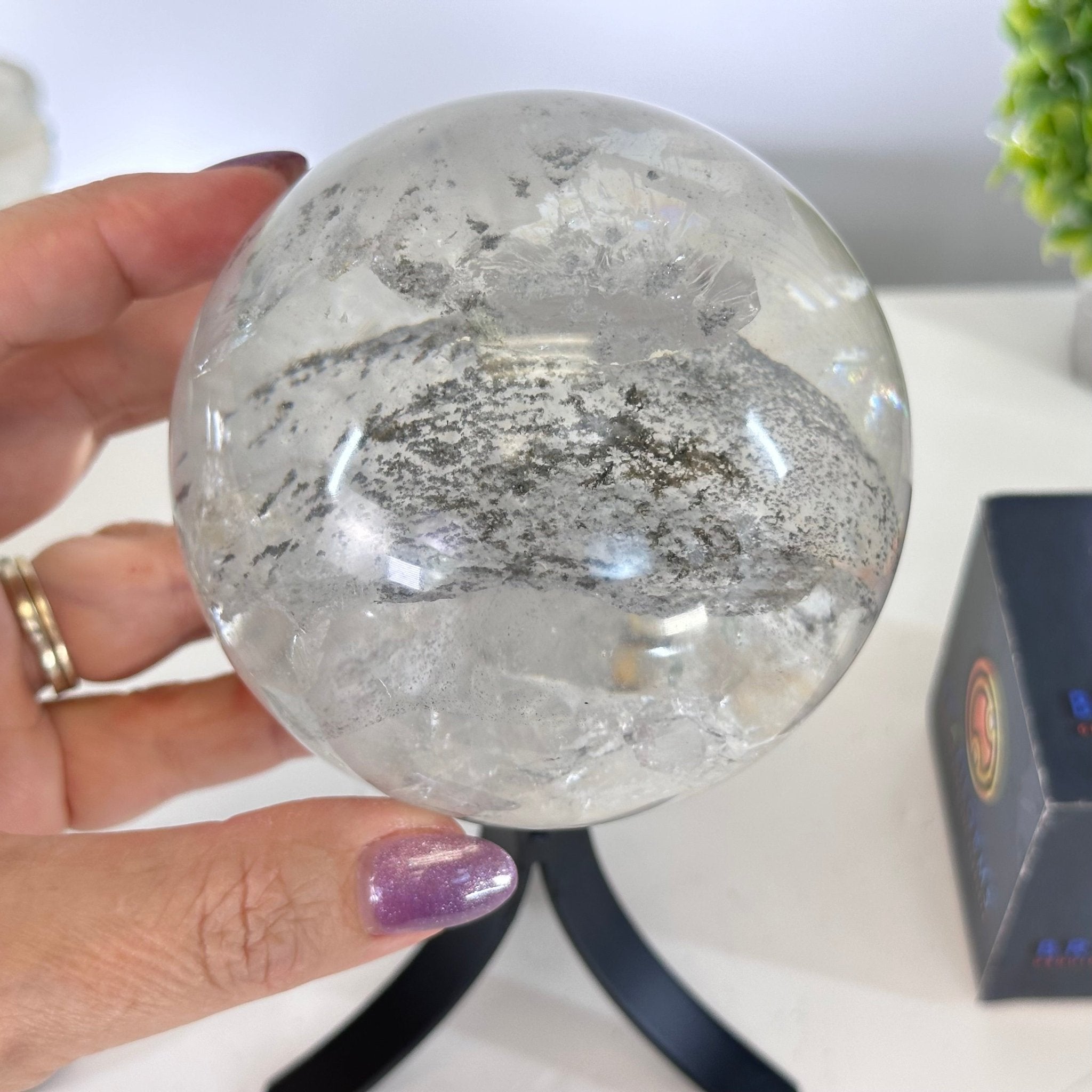 Super Quality Clear Quartz Sphere on Metal Base 2.4 lbs & 7.5" Tall #5631 - 0028 - Brazil GemsBrazil GemsSuper Quality Clear Quartz Sphere on Metal Base 2.4 lbs & 7.5" Tall #5631 - 0028Spheres5631 - 0028