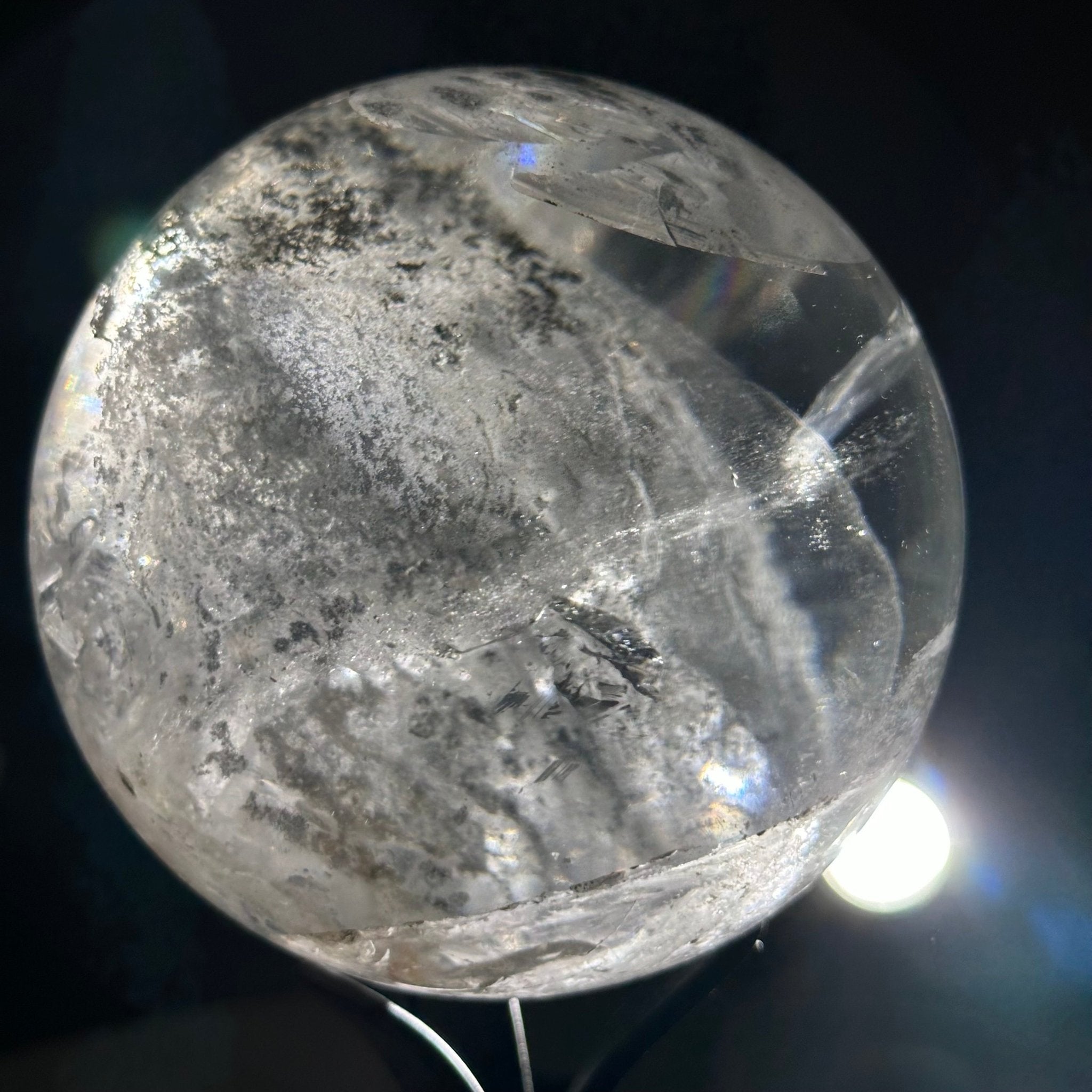 Super Quality Clear Quartz Sphere on Metal Base 2.4 lbs & 7.5" Tall #5631 - 0028 - Brazil GemsBrazil GemsSuper Quality Clear Quartz Sphere on Metal Base 2.4 lbs & 7.5" Tall #5631 - 0028Spheres5631 - 0028