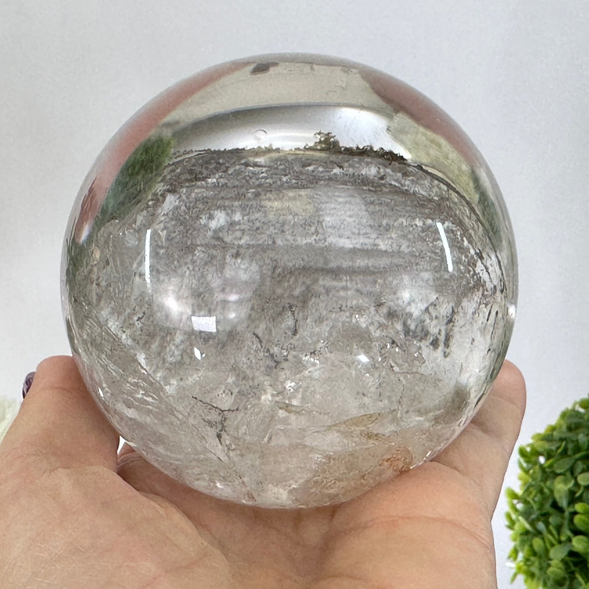 Super Quality Clear Quartz Sphere on Metal Base 2.4 lbs & 7.5" Tall #5631 - 0028 - Brazil GemsBrazil GemsSuper Quality Clear Quartz Sphere on Metal Base 2.4 lbs & 7.5" Tall #5631 - 0028Spheres5631 - 0028