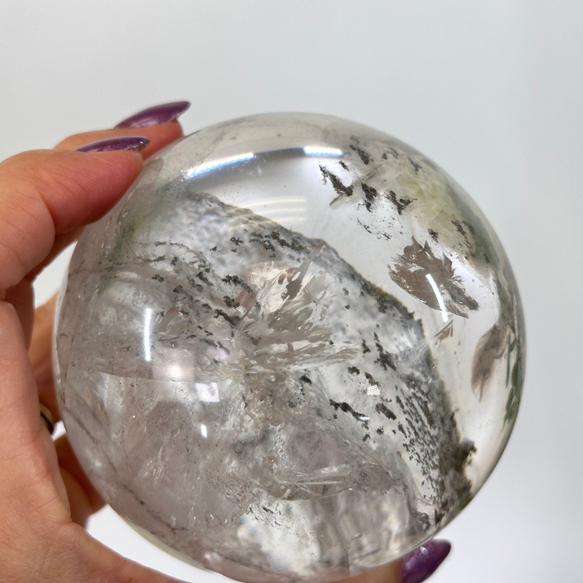 Super Quality Clear Quartz Sphere on Metal Base 2.4 lbs & 7.5" Tall #5631 - 0028 - Brazil GemsBrazil GemsSuper Quality Clear Quartz Sphere on Metal Base 2.4 lbs & 7.5" Tall #5631 - 0028Spheres5631 - 0028