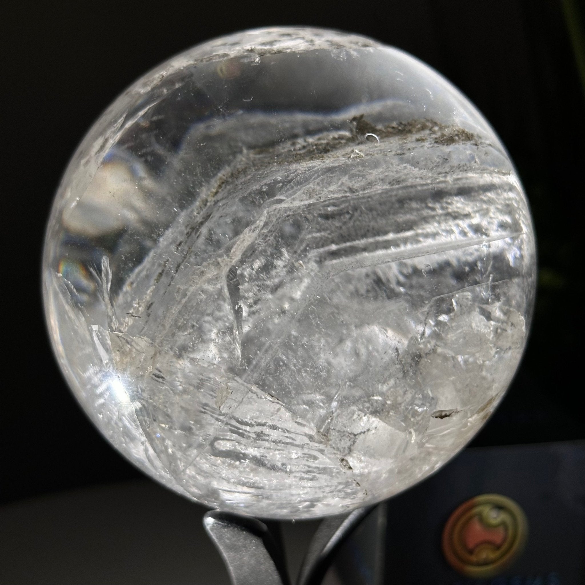 Super Quality Clear Quartz Sphere on Metal Base 2.4 lbs & 7.5" Tall #5631 - 0028 - Brazil GemsBrazil GemsSuper Quality Clear Quartz Sphere on Metal Base 2.4 lbs & 7.5" Tall #5631 - 0028Spheres5631 - 0028