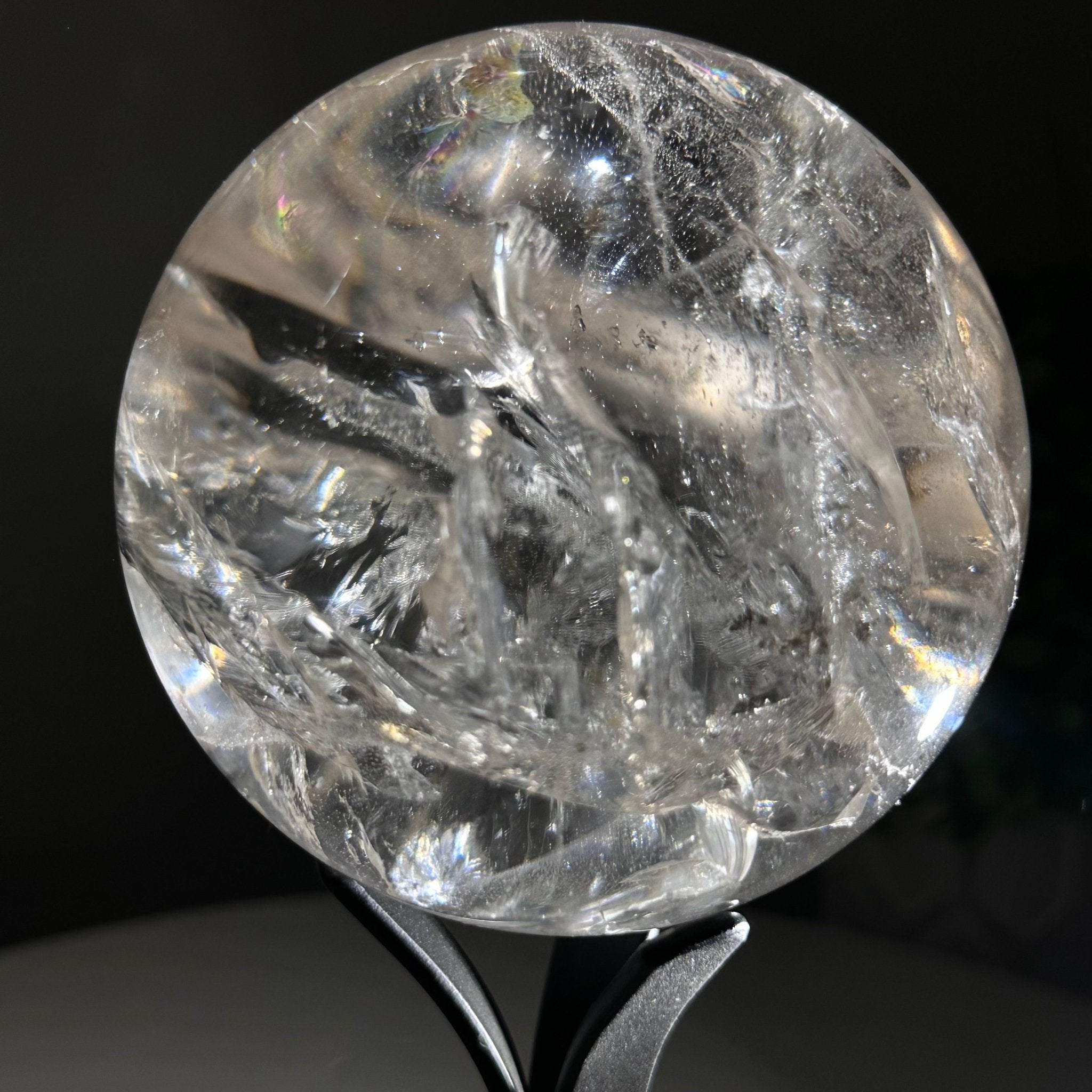 Super Quality Clear Quartz Sphere on Metal Base 2.5 lbs & 7.5" Tall #5631 - 0029 - Brazil GemsBrazil GemsSuper Quality Clear Quartz Sphere on Metal Base 2.5 lbs & 7.5" Tall #5631 - 0029Spheres5631 - 0029