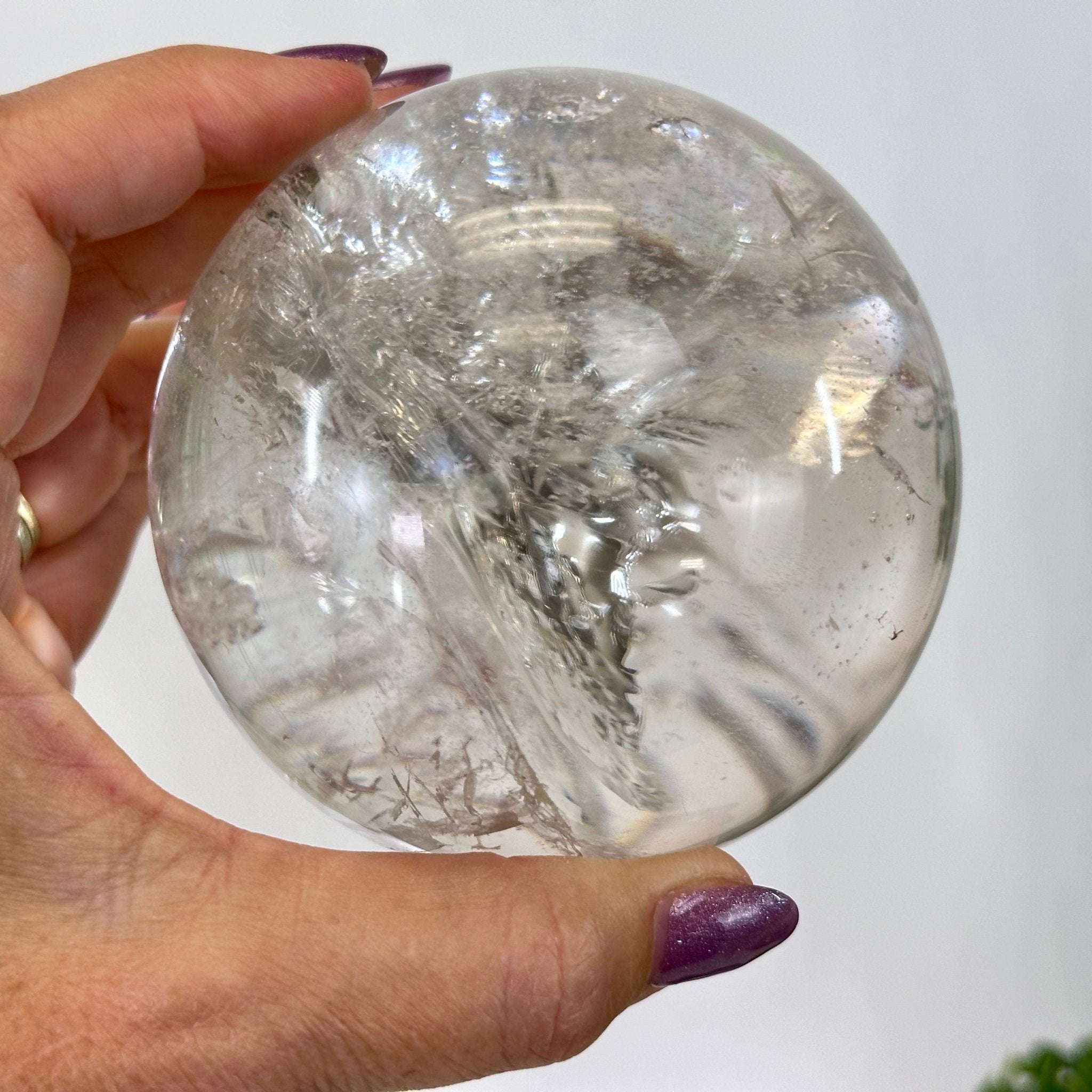 Super Quality Clear Quartz Sphere on Metal Base 2.5 lbs & 7.5" Tall #5631 - 0029 - Brazil GemsBrazil GemsSuper Quality Clear Quartz Sphere on Metal Base 2.5 lbs & 7.5" Tall #5631 - 0029Spheres5631 - 0029