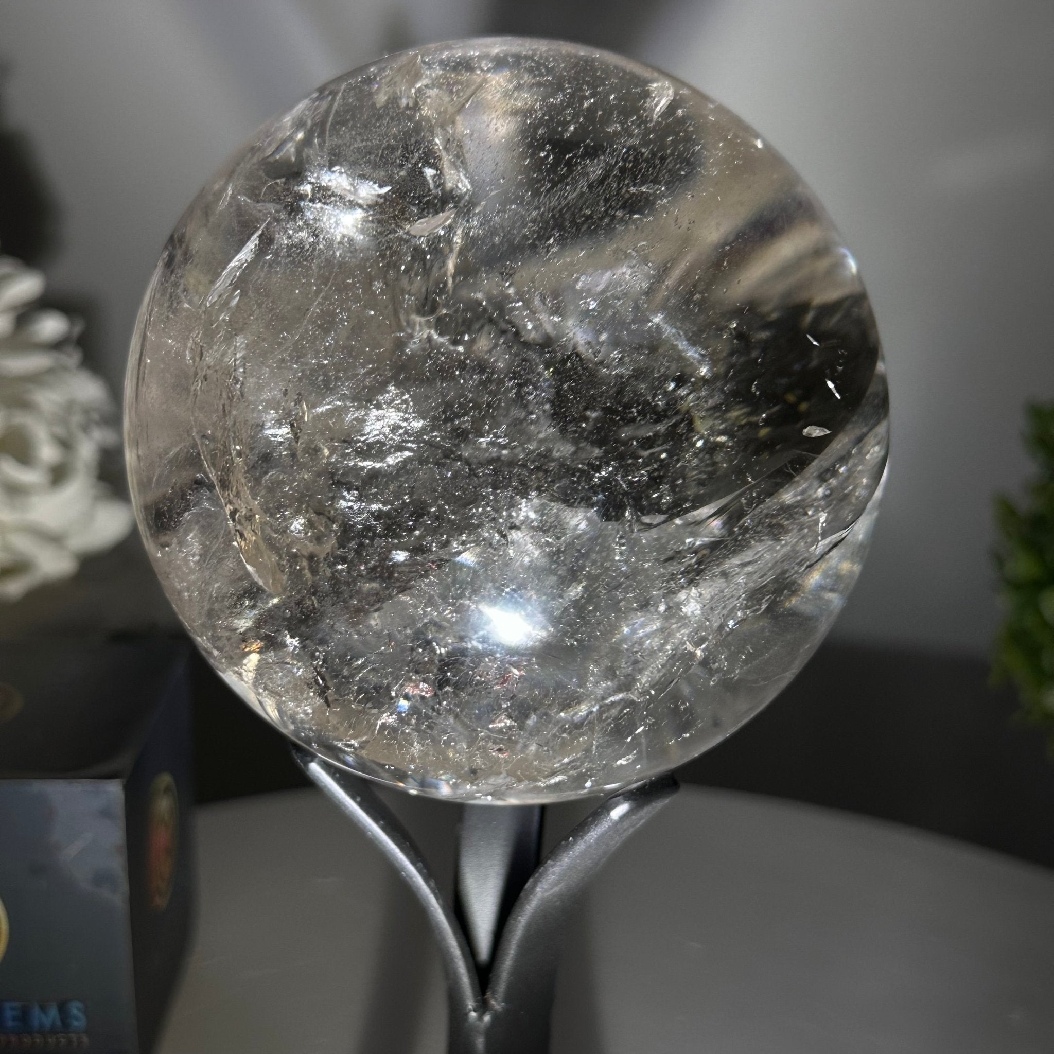 Super Quality Clear Quartz Sphere on Metal Base 2.5 lbs & 7.5" Tall #5631 - 0029 - Brazil GemsBrazil GemsSuper Quality Clear Quartz Sphere on Metal Base 2.5 lbs & 7.5" Tall #5631 - 0029Spheres5631 - 0029