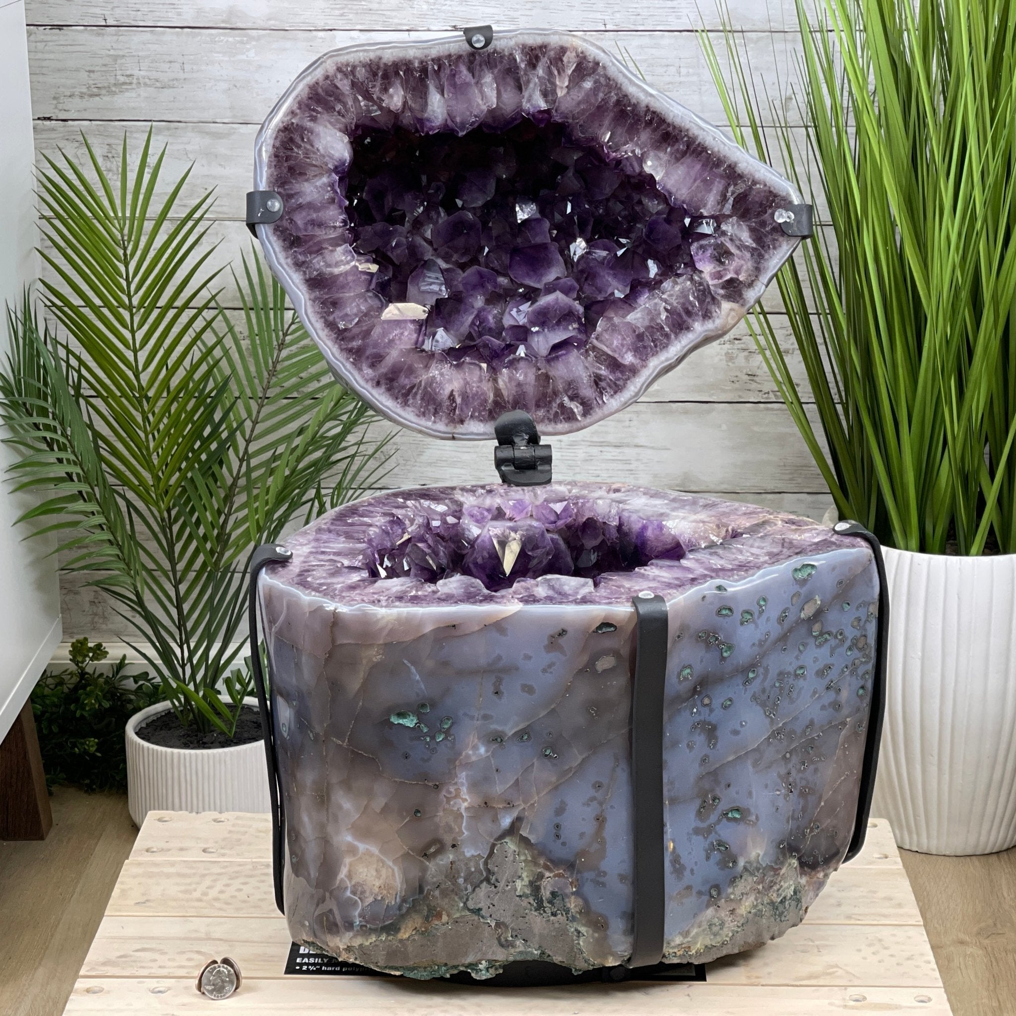 Super Quality Polished Amethyst "Jewelry Box", Clam Shell style Lid, 189.6 lbs & 25.5" tall, Model #5656-0008 by Brazil Gems - Brazil GemsBrazil GemsSuper Quality Polished Amethyst "Jewelry Box", Clam Shell style Lid, 189.6 lbs & 25.5" tall, Model #5656-0008 by Brazil GemsGeode Jewelry Boxes5656-0008