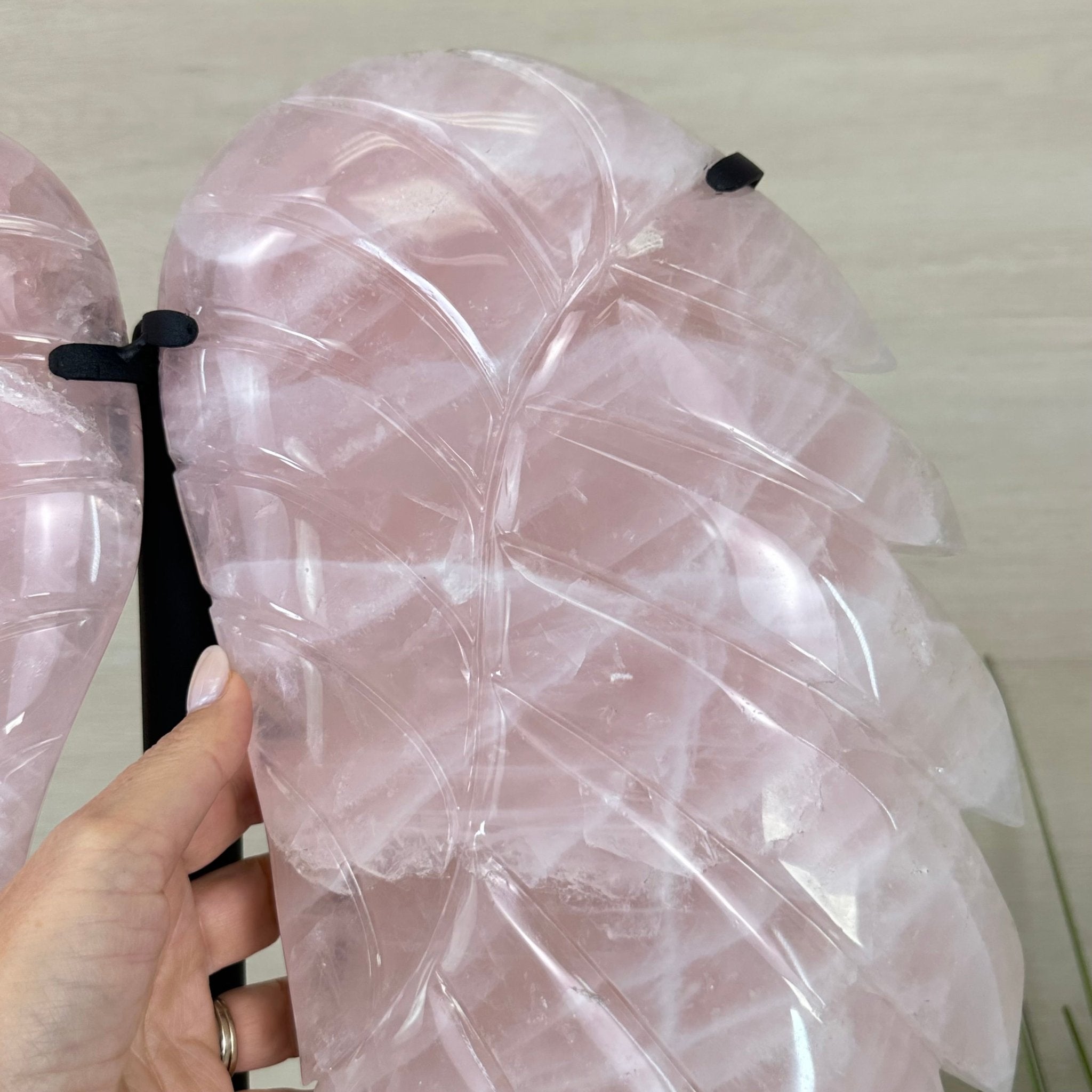 Super Quality Rose Quartz Angel Wings on a Metal Base, 29.7 lbs & 26.2" Tall #4444RQ - 001 - Brazil GemsBrazil GemsSuper Quality Rose Quartz Angel Wings on a Metal Base, 29.7 lbs & 26.2" Tall #4444RQ - 001Carved Angel Wings4444RQ - 001