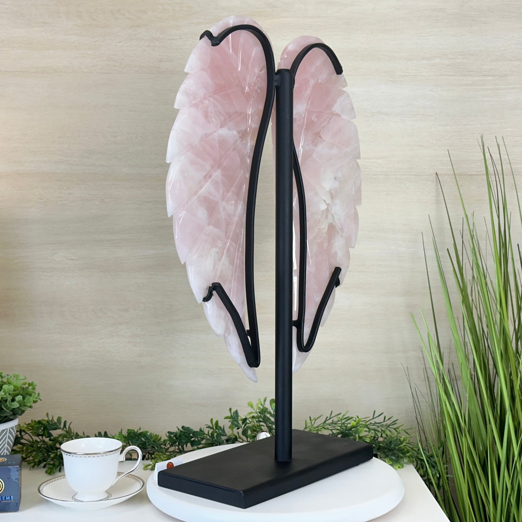 Super Quality Rose Quartz Angel Wings on a Metal Base, 29.7 lbs & 26.2" Tall #4444RQ - 001 - Brazil GemsBrazil GemsSuper Quality Rose Quartz Angel Wings on a Metal Base, 29.7 lbs & 26.2" Tall #4444RQ - 001Carved Angel Wings4444RQ - 001