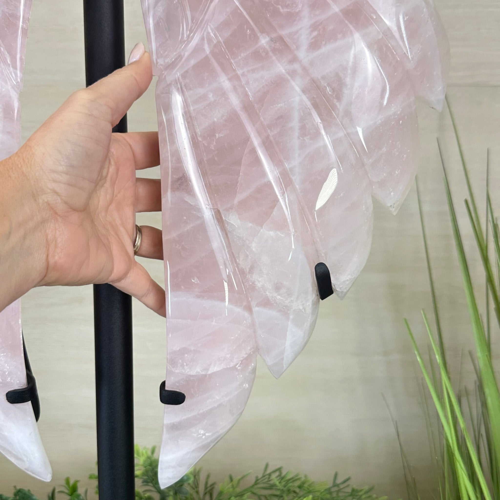 Super Quality Rose Quartz Angel Wings on a Metal Base, 29.7 lbs & 26.2" Tall #4444RQ - 001 - Brazil GemsBrazil GemsSuper Quality Rose Quartz Angel Wings on a Metal Base, 29.7 lbs & 26.2" Tall #4444RQ - 001Carved Angel Wings4444RQ - 001