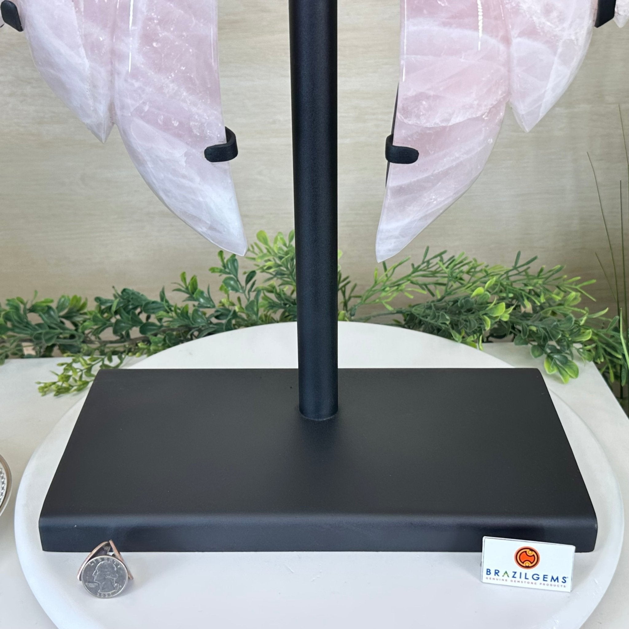Super Quality Rose Quartz Angel Wings on a Metal Base, 29.7 lbs & 26.2" Tall #4444RQ - 001 - Brazil GemsBrazil GemsSuper Quality Rose Quartz Angel Wings on a Metal Base, 29.7 lbs & 26.2" Tall #4444RQ - 001Carved Angel Wings4444RQ - 001
