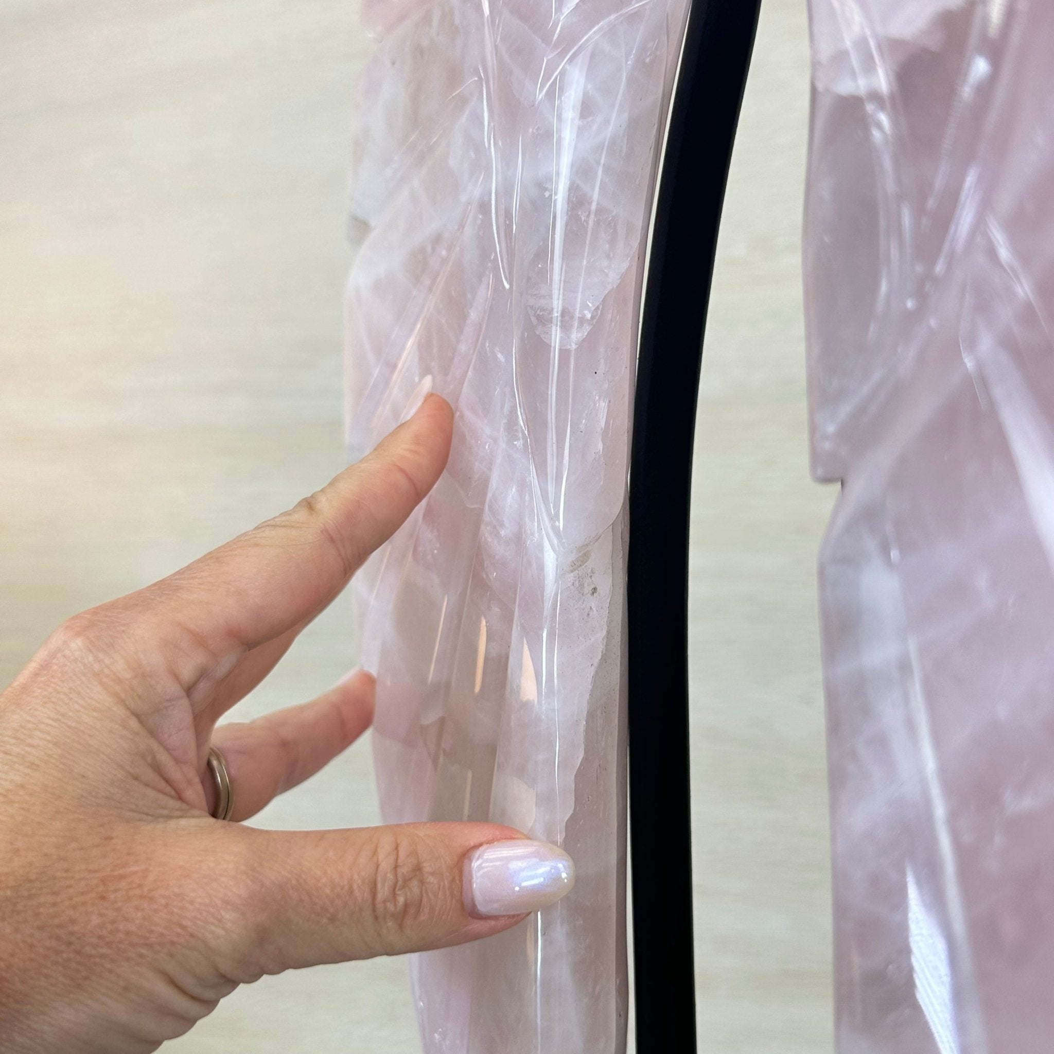 Super Quality Rose Quartz Angel Wings on a Metal Base, 29.7 lbs & 26.2" Tall #4444RQ - 001 - Brazil GemsBrazil GemsSuper Quality Rose Quartz Angel Wings on a Metal Base, 29.7 lbs & 26.2" Tall #4444RQ - 001Carved Angel Wings4444RQ - 001