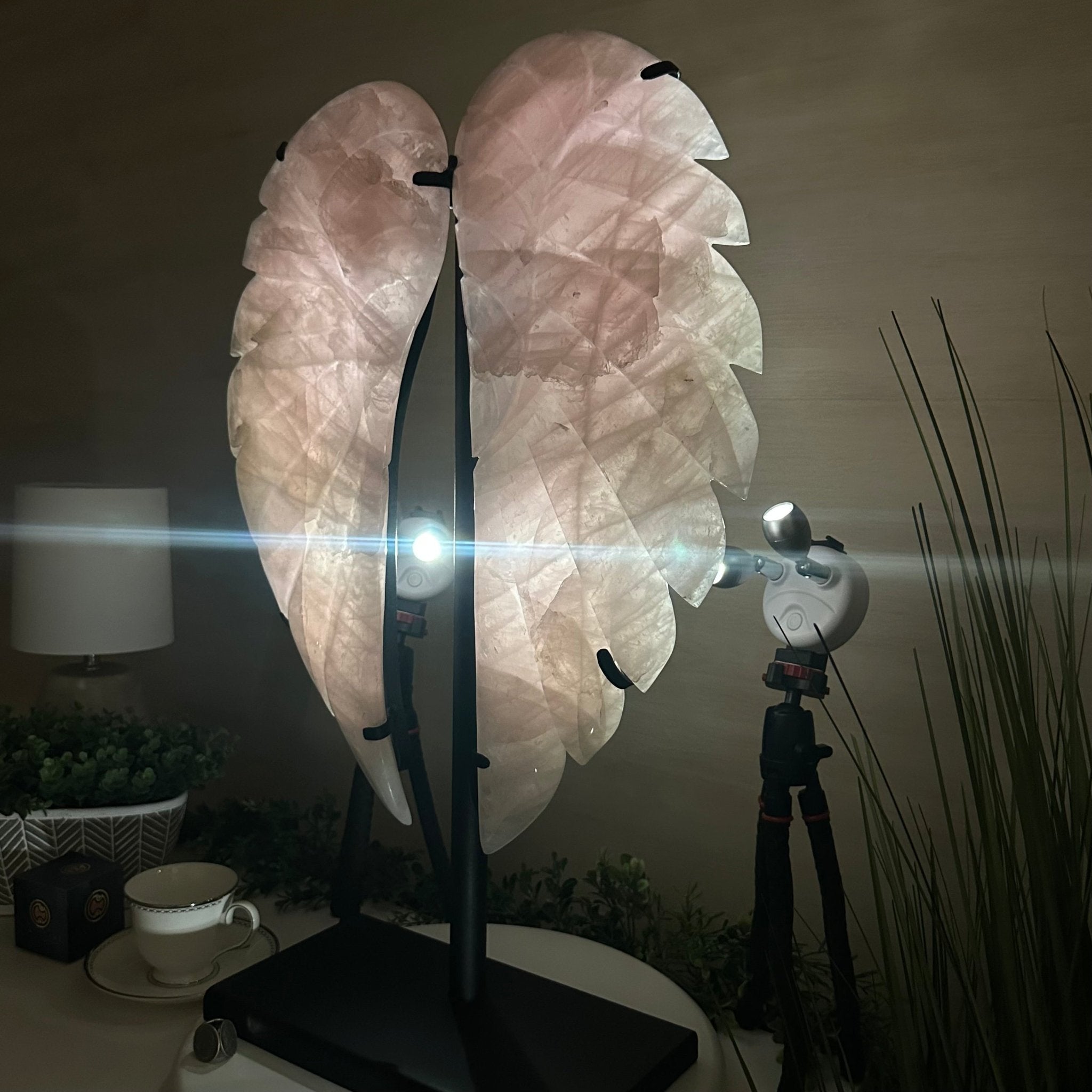 Super Quality Rose Quartz Angel Wings on a Metal Base, 29.7 lbs & 26.2" Tall #4444RQ - 001 - Brazil GemsBrazil GemsSuper Quality Rose Quartz Angel Wings on a Metal Base, 29.7 lbs & 26.2" Tall #4444RQ - 001Carved Angel Wings4444RQ - 001