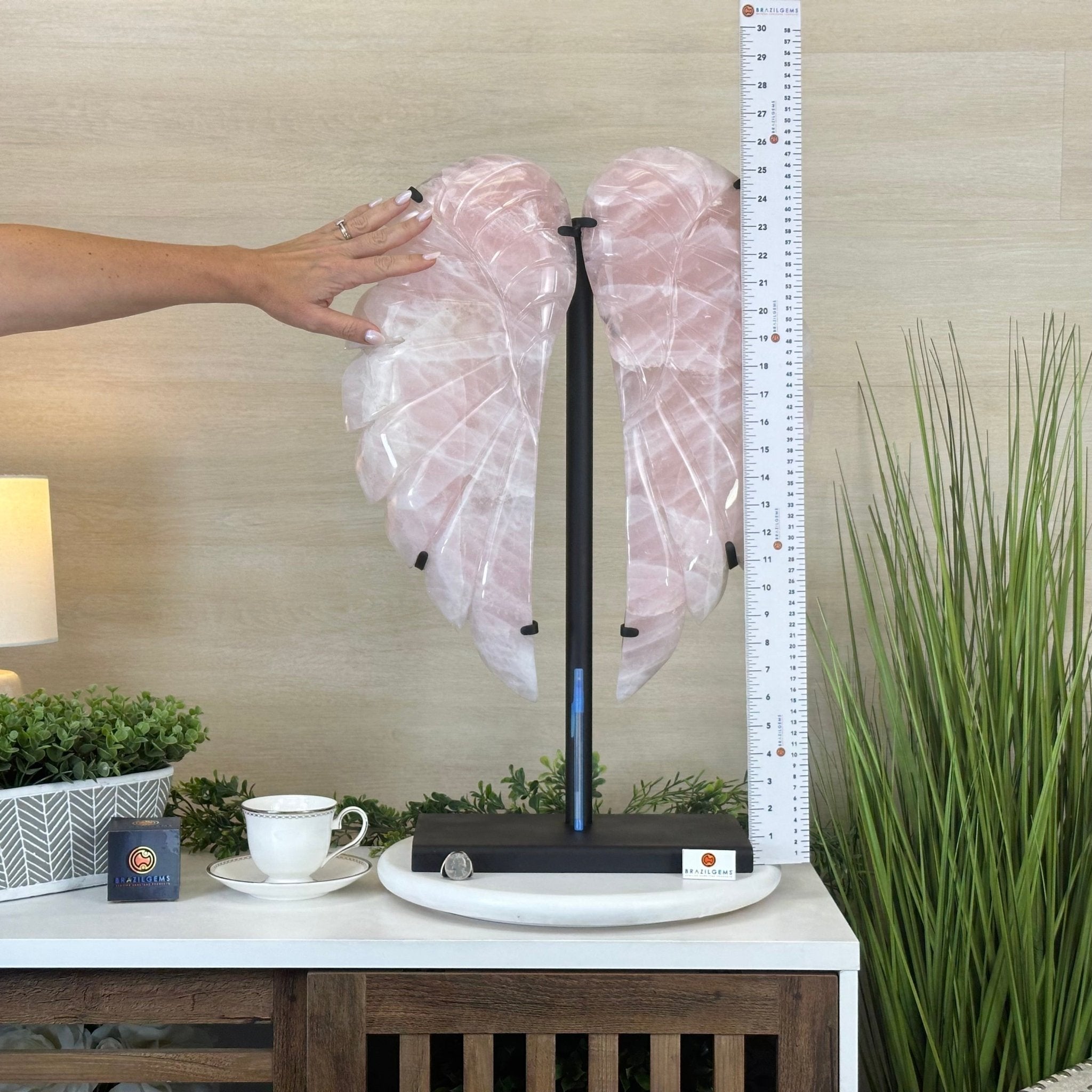 Super Quality Rose Quartz Angel Wings on a Metal Base, 29.7 lbs & 26.2" Tall #4444RQ - 001 - Brazil GemsBrazil GemsSuper Quality Rose Quartz Angel Wings on a Metal Base, 29.7 lbs & 26.2" Tall #4444RQ - 001Carved Angel Wings4444RQ - 001