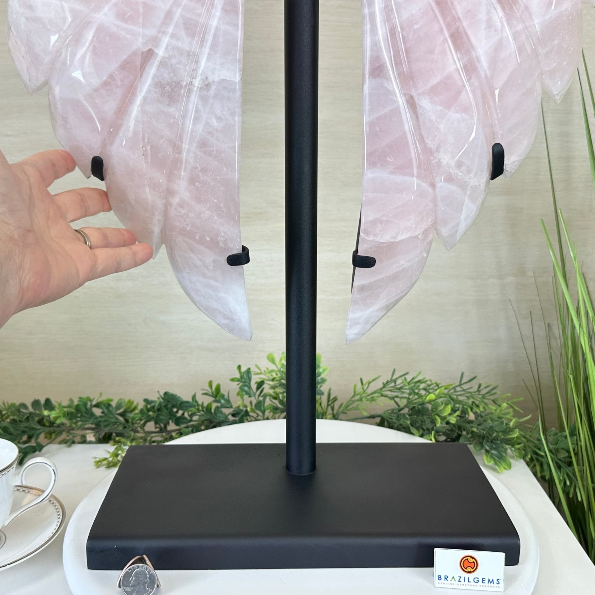 Super Quality Rose Quartz Angel Wings on a Metal Base, 29.7 lbs & 26.2" Tall #4444RQ - 001 - Brazil GemsBrazil GemsSuper Quality Rose Quartz Angel Wings on a Metal Base, 29.7 lbs & 26.2" Tall #4444RQ - 001Carved Angel Wings4444RQ - 001