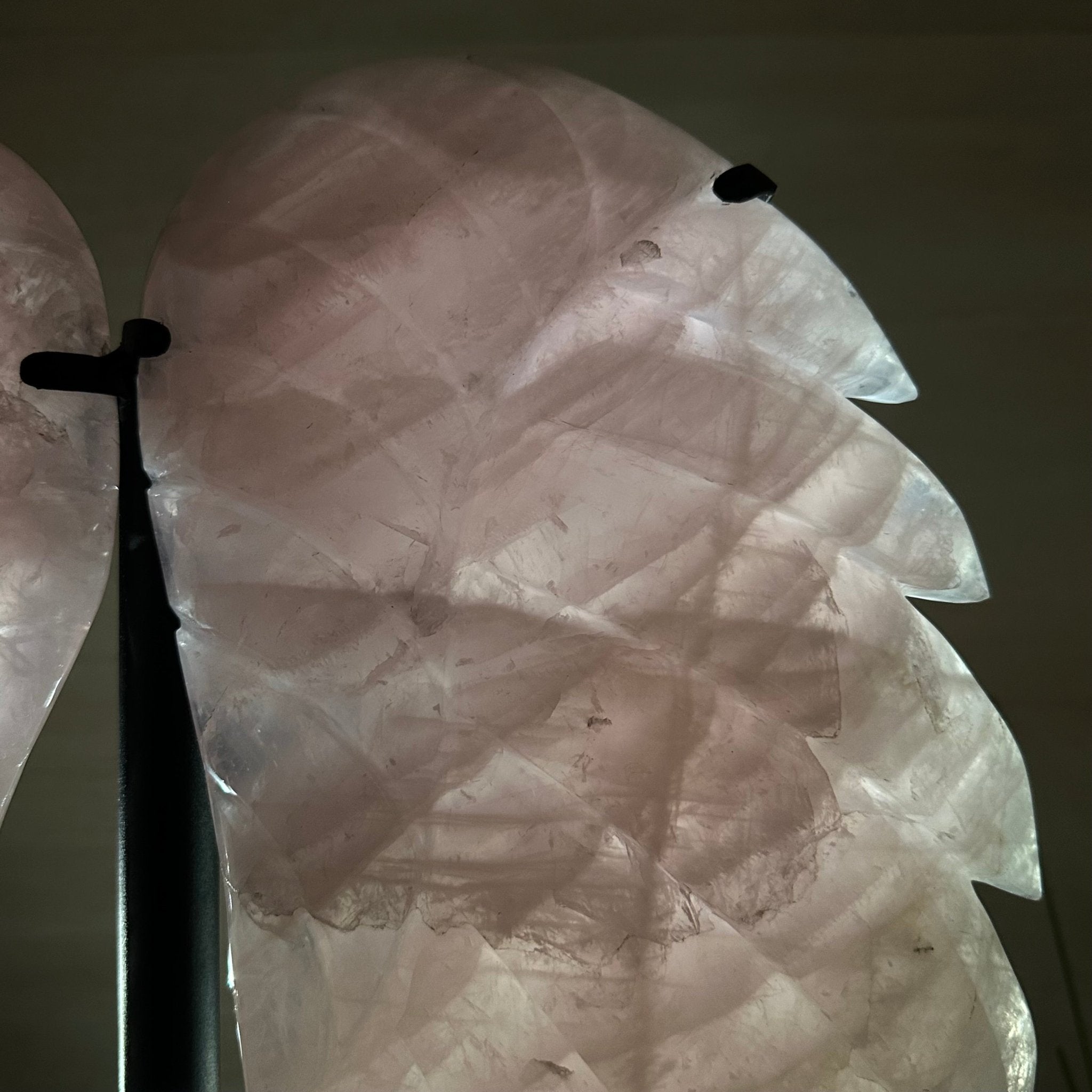 Super Quality Rose Quartz Angel Wings on a Metal Base, 29.7 lbs & 26.2" Tall #4444RQ - 001 - Brazil GemsBrazil GemsSuper Quality Rose Quartz Angel Wings on a Metal Base, 29.7 lbs & 26.2" Tall #4444RQ - 001Carved Angel Wings4444RQ - 001