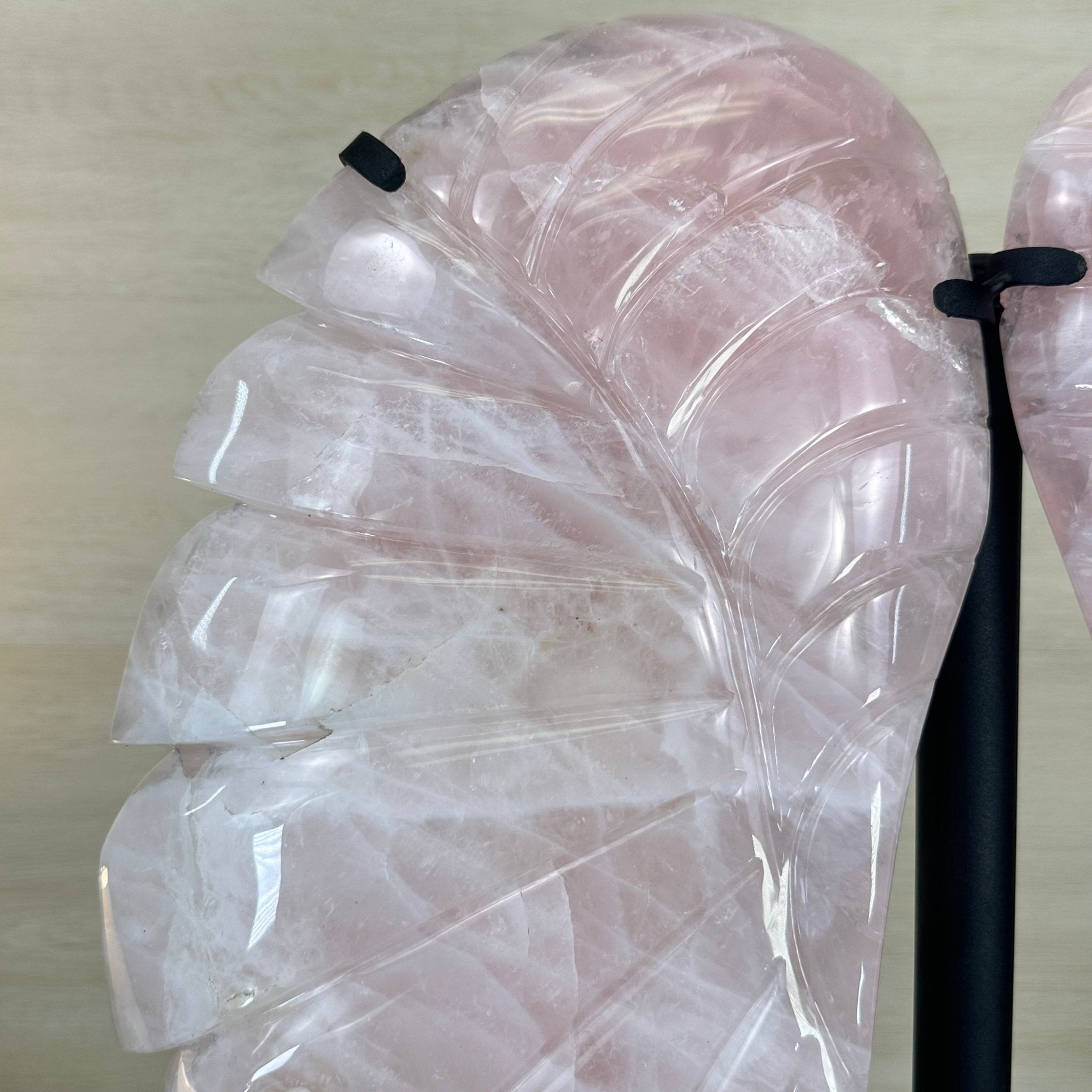 Super Quality Rose Quartz Angel Wings on a Metal Base, 29.7 lbs & 26.2" Tall #4444RQ - 001 - Brazil GemsBrazil GemsSuper Quality Rose Quartz Angel Wings on a Metal Base, 29.7 lbs & 26.2" Tall #4444RQ - 001Carved Angel Wings4444RQ - 001