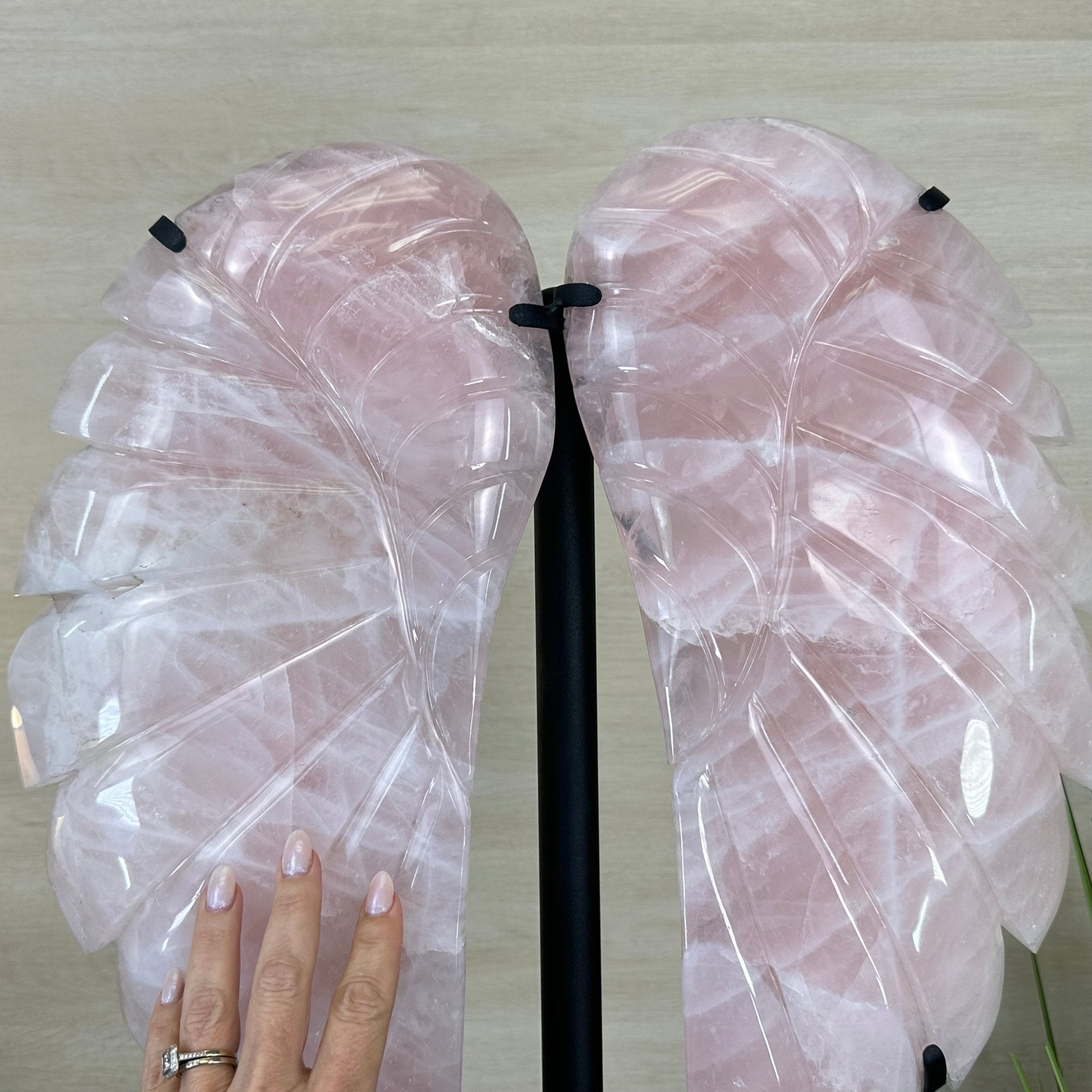 Super Quality Rose Quartz Angel Wings on a Metal Base, 29.7 lbs & 26.2" Tall #4444RQ - 001 - Brazil GemsBrazil GemsSuper Quality Rose Quartz Angel Wings on a Metal Base, 29.7 lbs & 26.2" Tall #4444RQ - 001Carved Angel Wings4444RQ - 001