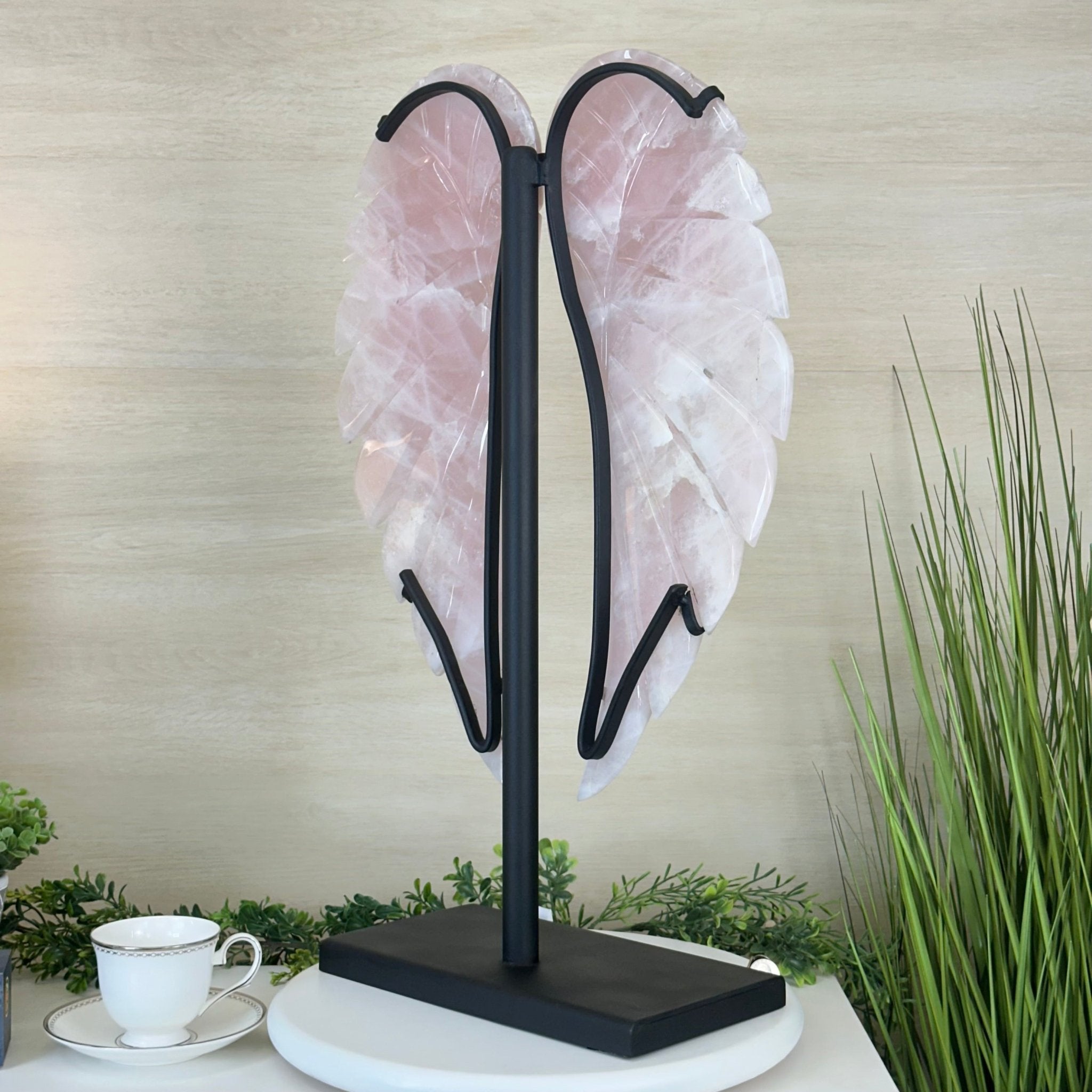 Super Quality Rose Quartz Angel Wings on a Metal Base, 29.7 lbs & 26.2" Tall #4444RQ - 001 - Brazil GemsBrazil GemsSuper Quality Rose Quartz Angel Wings on a Metal Base, 29.7 lbs & 26.2" Tall #4444RQ - 001Carved Angel Wings4444RQ - 001