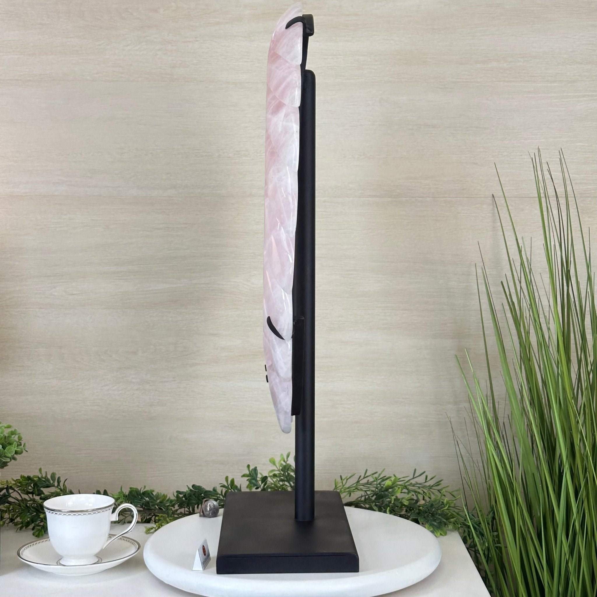 Super Quality Rose Quartz Angel Wings on a Metal Base, 29.7 lbs & 26.2" Tall #4444RQ - 001 - Brazil GemsBrazil GemsSuper Quality Rose Quartz Angel Wings on a Metal Base, 29.7 lbs & 26.2" Tall #4444RQ - 001Carved Angel Wings4444RQ - 001