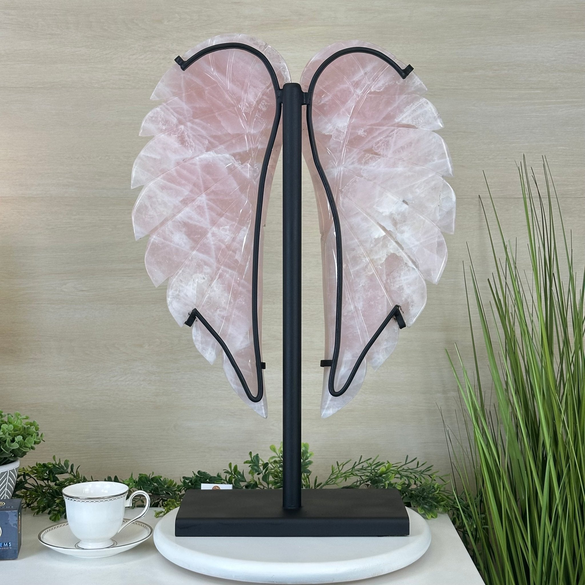 Super Quality Rose Quartz Angel Wings on a Metal Base, 29.7 lbs & 26.2" Tall #4444RQ - 001 - Brazil GemsBrazil GemsSuper Quality Rose Quartz Angel Wings on a Metal Base, 29.7 lbs & 26.2" Tall #4444RQ - 001Carved Angel Wings4444RQ - 001