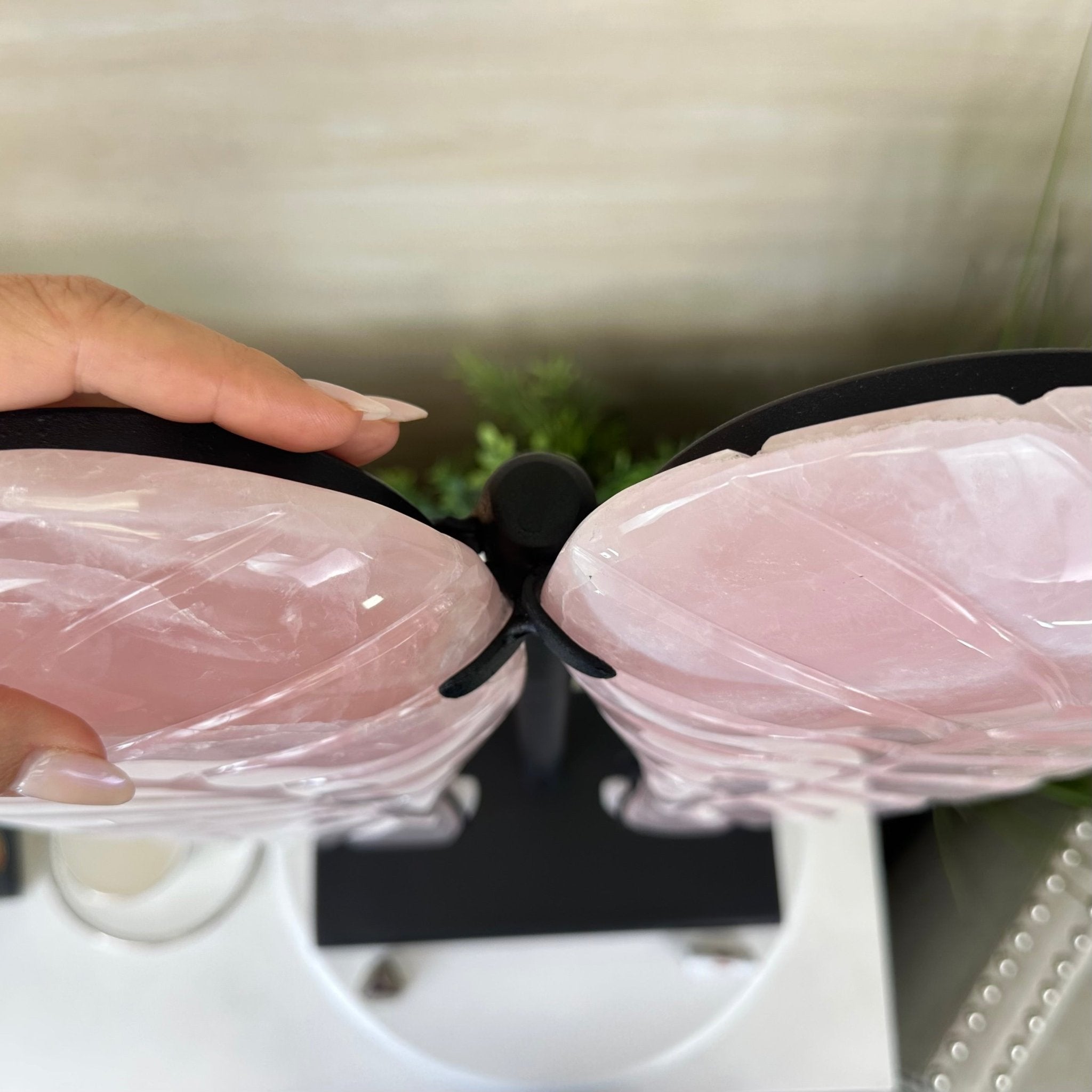 Super Quality Rose Quartz Angel Wings on a Metal Base, 29.7 lbs & 26.2" Tall #4444RQ - 001 - Brazil GemsBrazil GemsSuper Quality Rose Quartz Angel Wings on a Metal Base, 29.7 lbs & 26.2" Tall #4444RQ - 001Carved Angel Wings4444RQ - 001