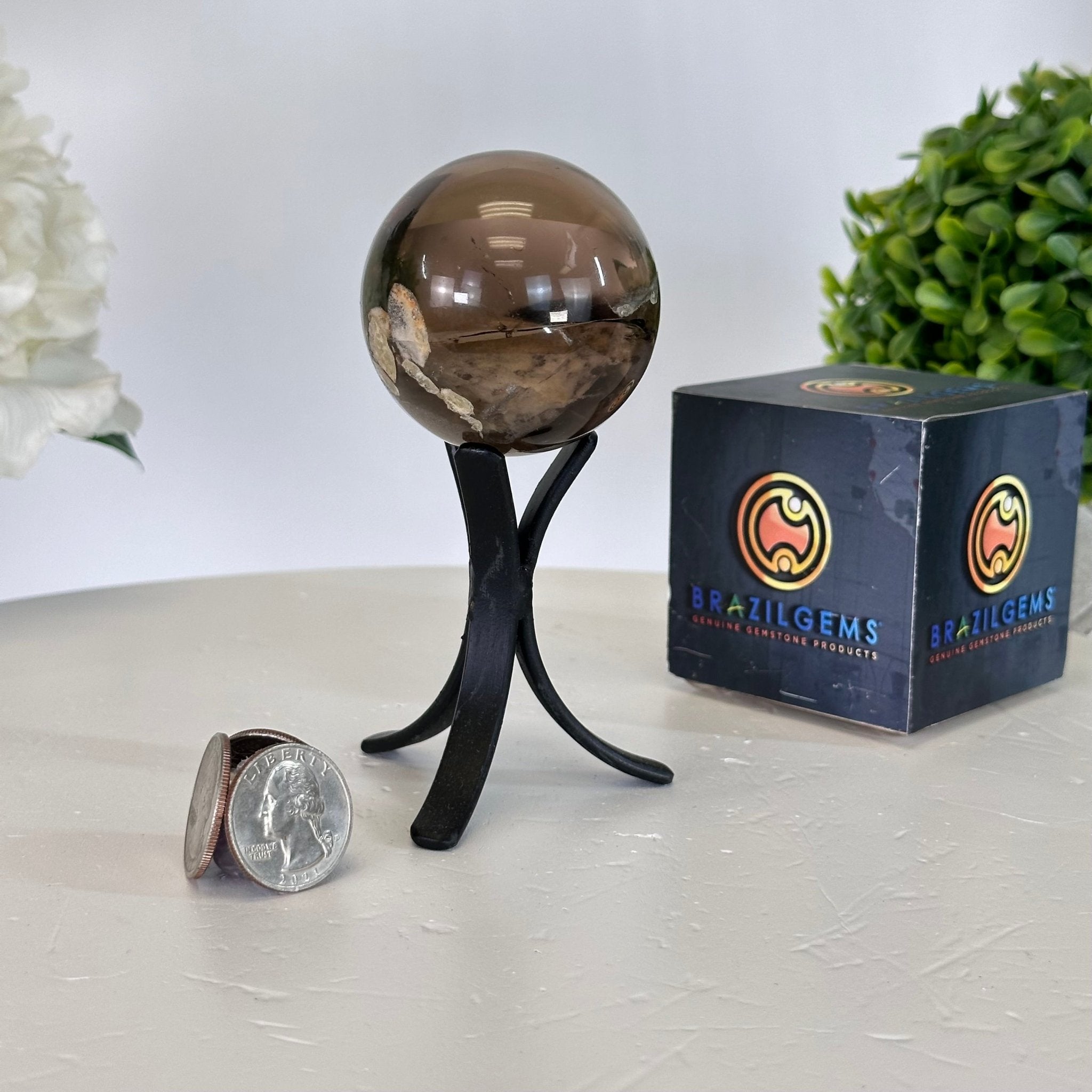 Super Quality Smoky Quartz Sphere on a Metal Stand, 0.5 lbs & 4.7" Tall #5636 - 0001 - Brazil GemsBrazil GemsSuper Quality Smoky Quartz Sphere on a Metal Stand, 0.5 lbs & 4.7" Tall #5636 - 0001Spheres5636 - 0001