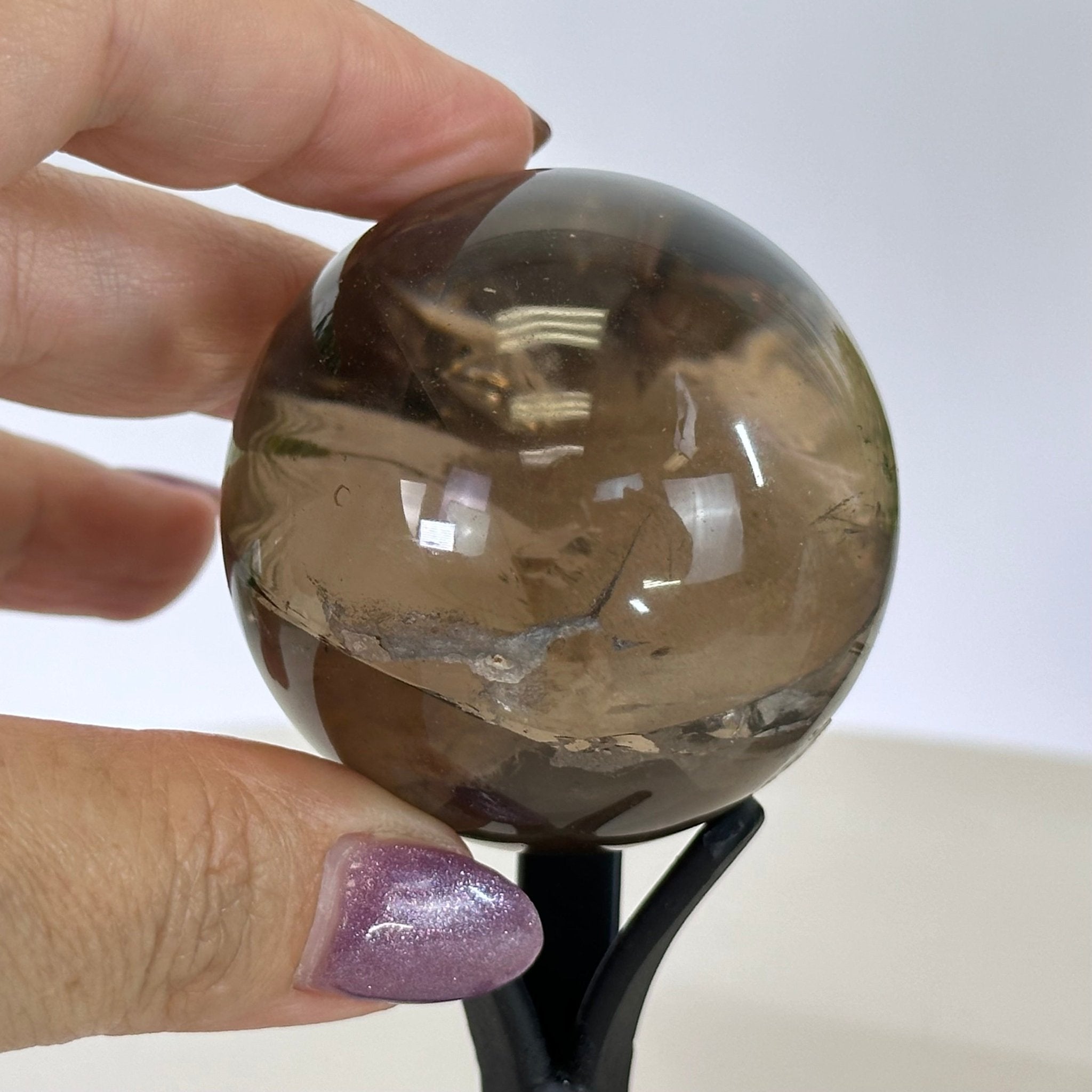 Super Quality Smoky Quartz Sphere on a Metal Stand, 0.5 lbs & 4.7" Tall #5636 - 0001 - Brazil GemsBrazil GemsSuper Quality Smoky Quartz Sphere on a Metal Stand, 0.5 lbs & 4.7" Tall #5636 - 0001Spheres5636 - 0001