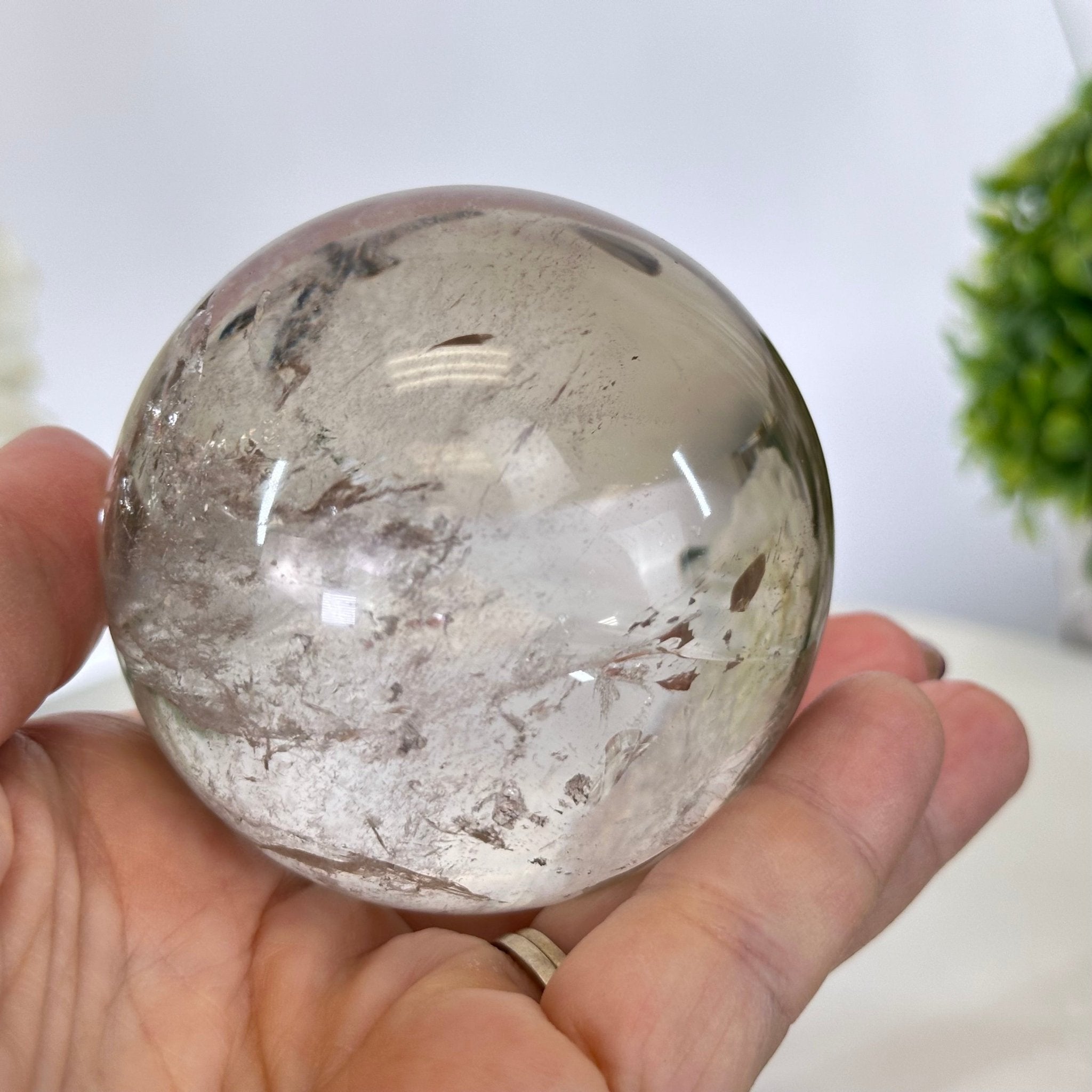 Super Quality Smoky Quartz Sphere on a Metal Stand 1 lb & 5.4" Tall #5636 - 0002 - Brazil GemsBrazil GemsSuper Quality Smoky Quartz Sphere on a Metal Stand 1 lb & 5.4" Tall #5636 - 0002Spheres5636 - 0002