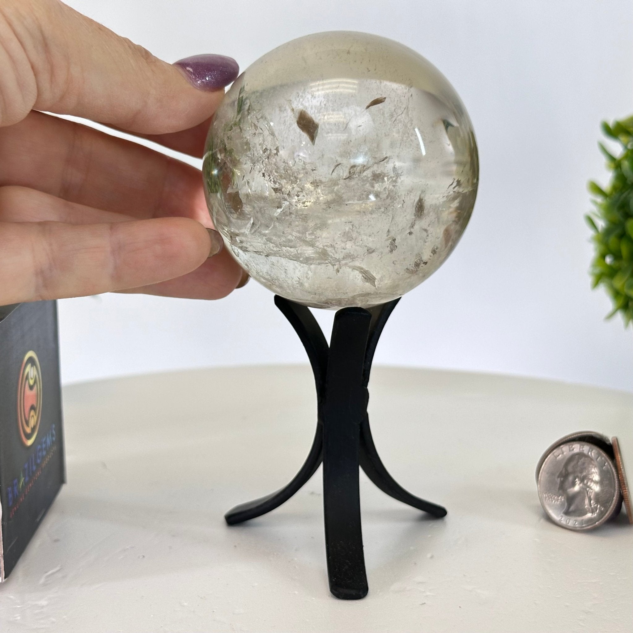 Super Quality Smoky Quartz Sphere on a Metal Stand 1 lb & 5.4" Tall #5636 - 0002 - Brazil GemsBrazil GemsSuper Quality Smoky Quartz Sphere on a Metal Stand 1 lb & 5.4" Tall #5636 - 0002Spheres5636 - 0002