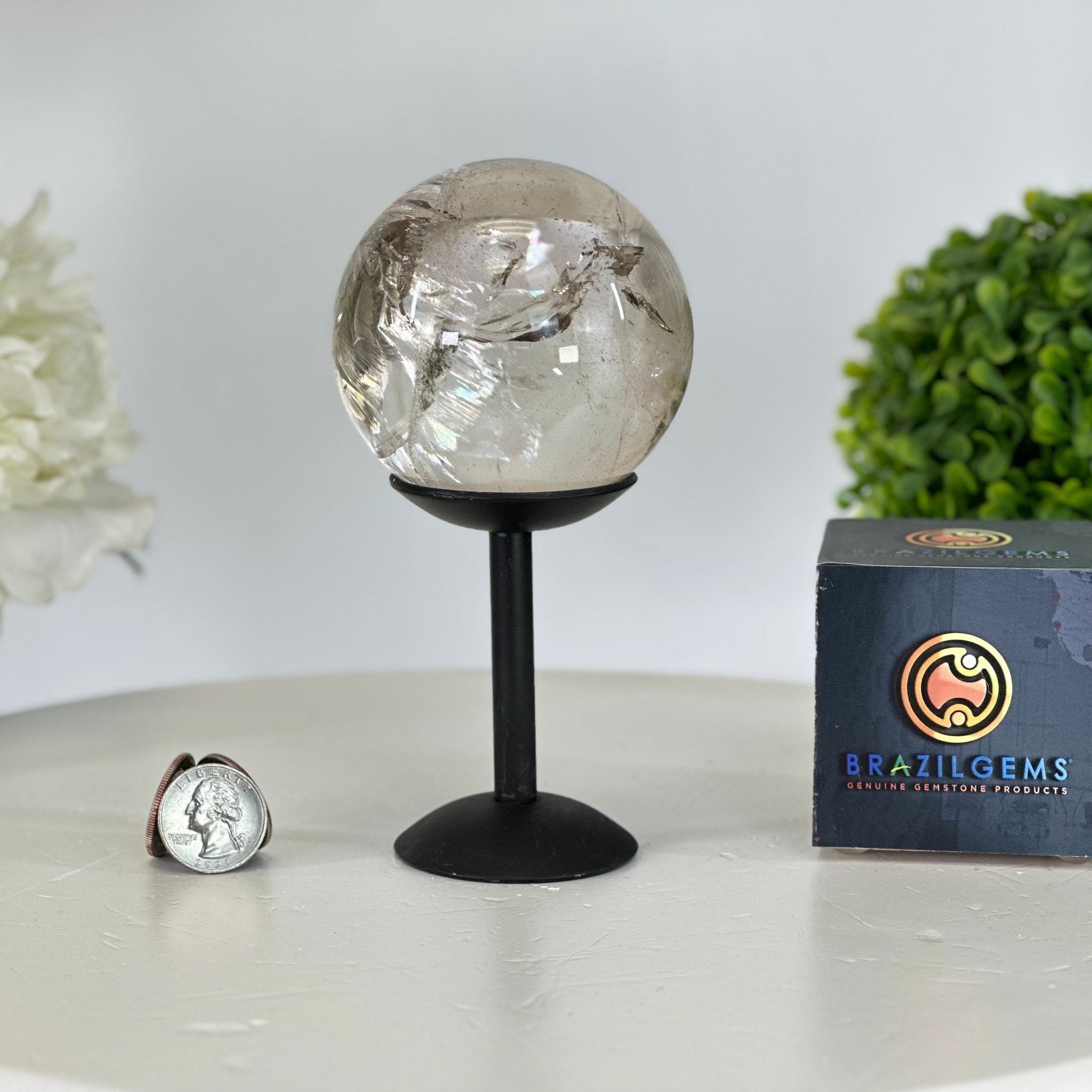 Super Quality Smoky Quartz Sphere on a Metal Stand, 1.5 lbs & 6.2" Tall #5636 - 0003 - Brazil GemsBrazil GemsSuper Quality Smoky Quartz Sphere on a Metal Stand, 1.5 lbs & 6.2" Tall #5636 - 0003Spheres5636 - 0003