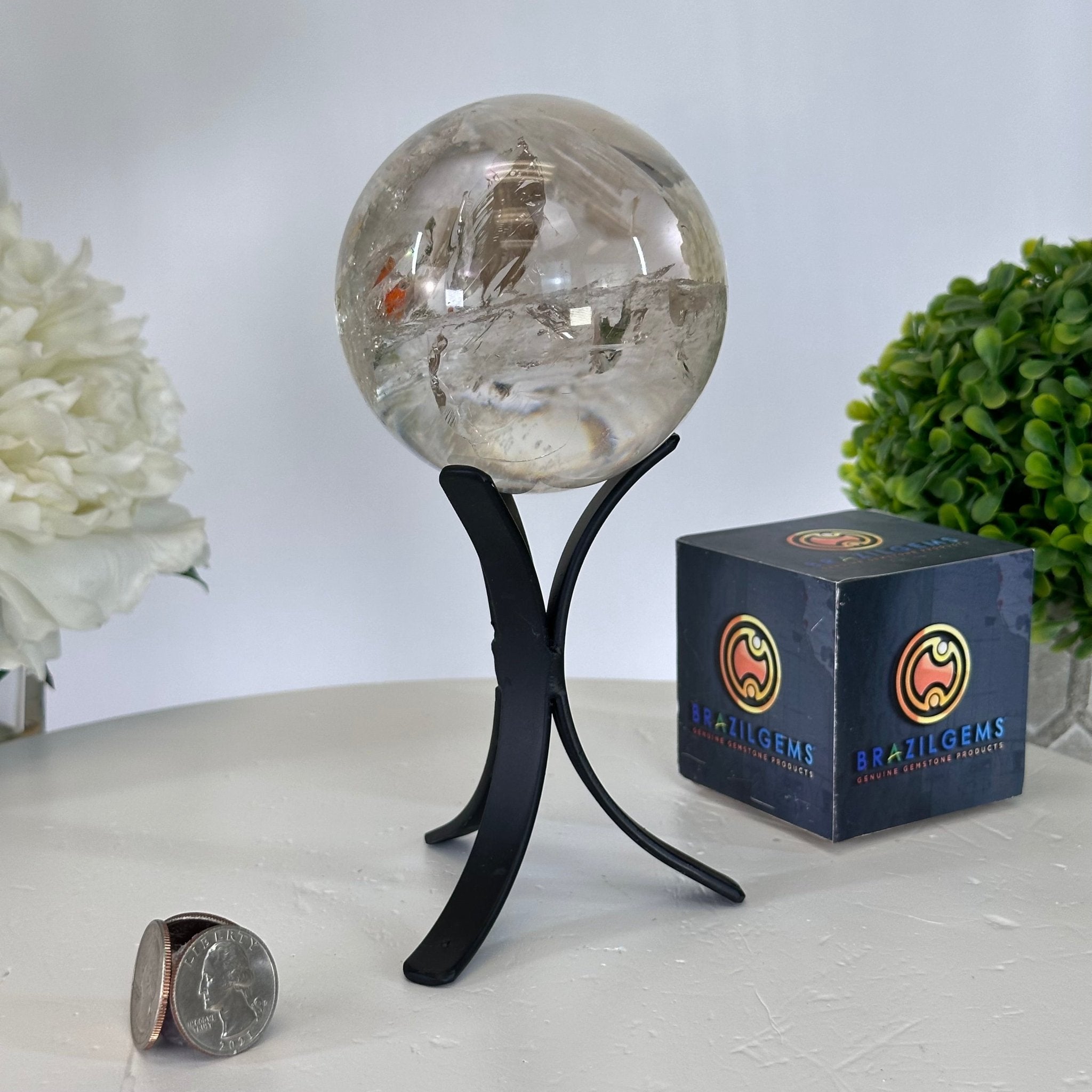 Super Quality Smoky Quartz Sphere on a Metal Stand, 1.8 lbs & 7.1" Tall #5636 - 0005 - Brazil GemsBrazil GemsSuper Quality Smoky Quartz Sphere on a Metal Stand, 1.8 lbs & 7.1" Tall #5636 - 0005Spheres5636 - 0005