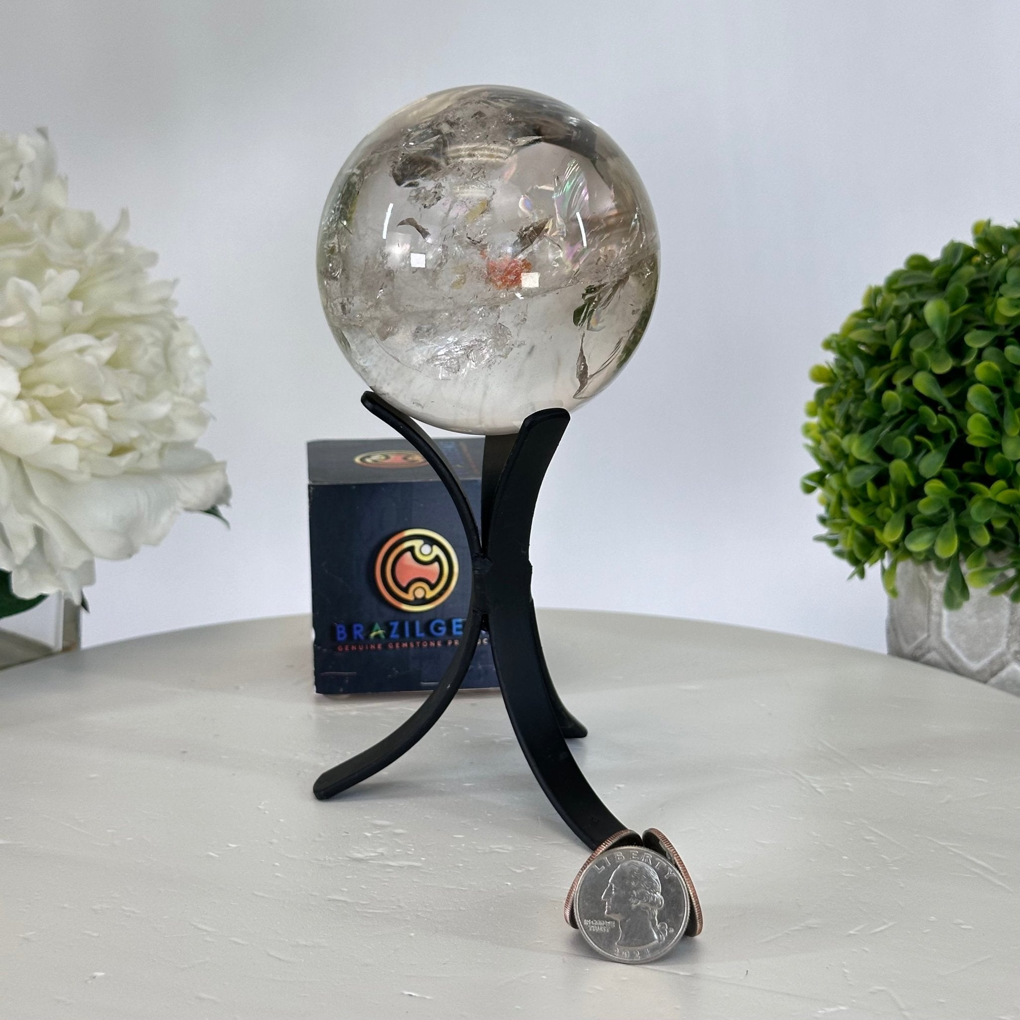 Super Quality Smoky Quartz Sphere on a Metal Stand, 1.8 lbs & 7.1" Tall #5636 - 0005 - Brazil GemsBrazil GemsSuper Quality Smoky Quartz Sphere on a Metal Stand, 1.8 lbs & 7.1" Tall #5636 - 0005Spheres5636 - 0005