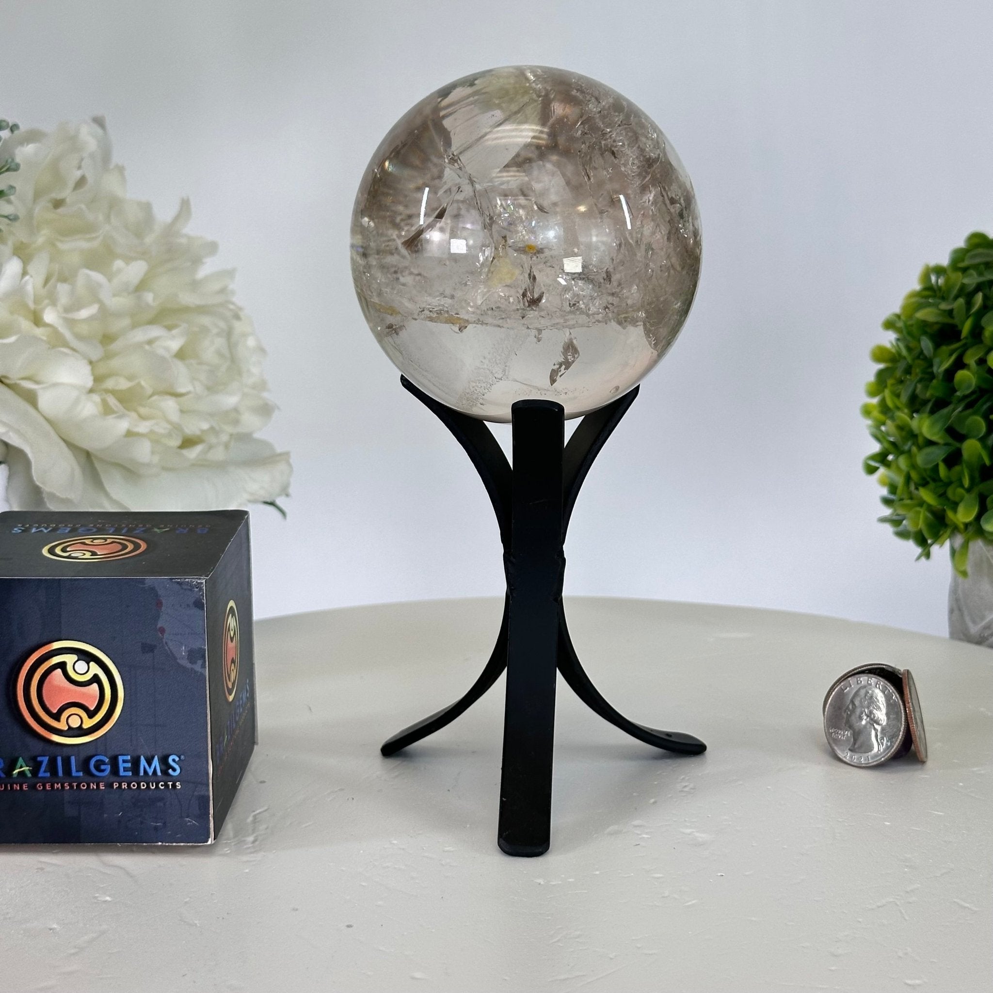 Super Quality Smoky Quartz Sphere on a Metal Stand, 1.8 lbs & 7.1" Tall #5636 - 0005 - Brazil GemsBrazil GemsSuper Quality Smoky Quartz Sphere on a Metal Stand, 1.8 lbs & 7.1" Tall #5636 - 0005Spheres5636 - 0005