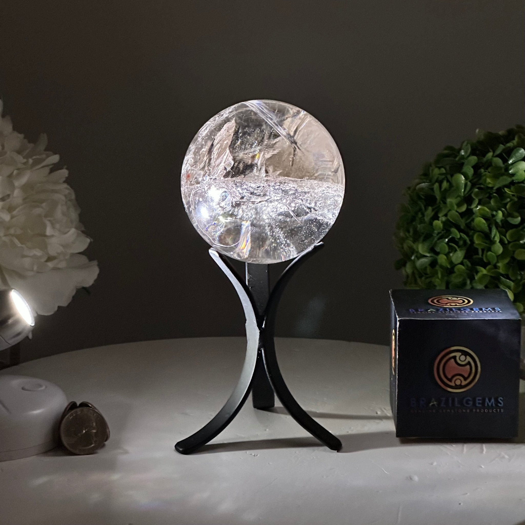 Super Quality Smoky Quartz Sphere on a Metal Stand, 1.8 lbs & 7.1" Tall #5636 - 0005 - Brazil GemsBrazil GemsSuper Quality Smoky Quartz Sphere on a Metal Stand, 1.8 lbs & 7.1" Tall #5636 - 0005Spheres5636 - 0005