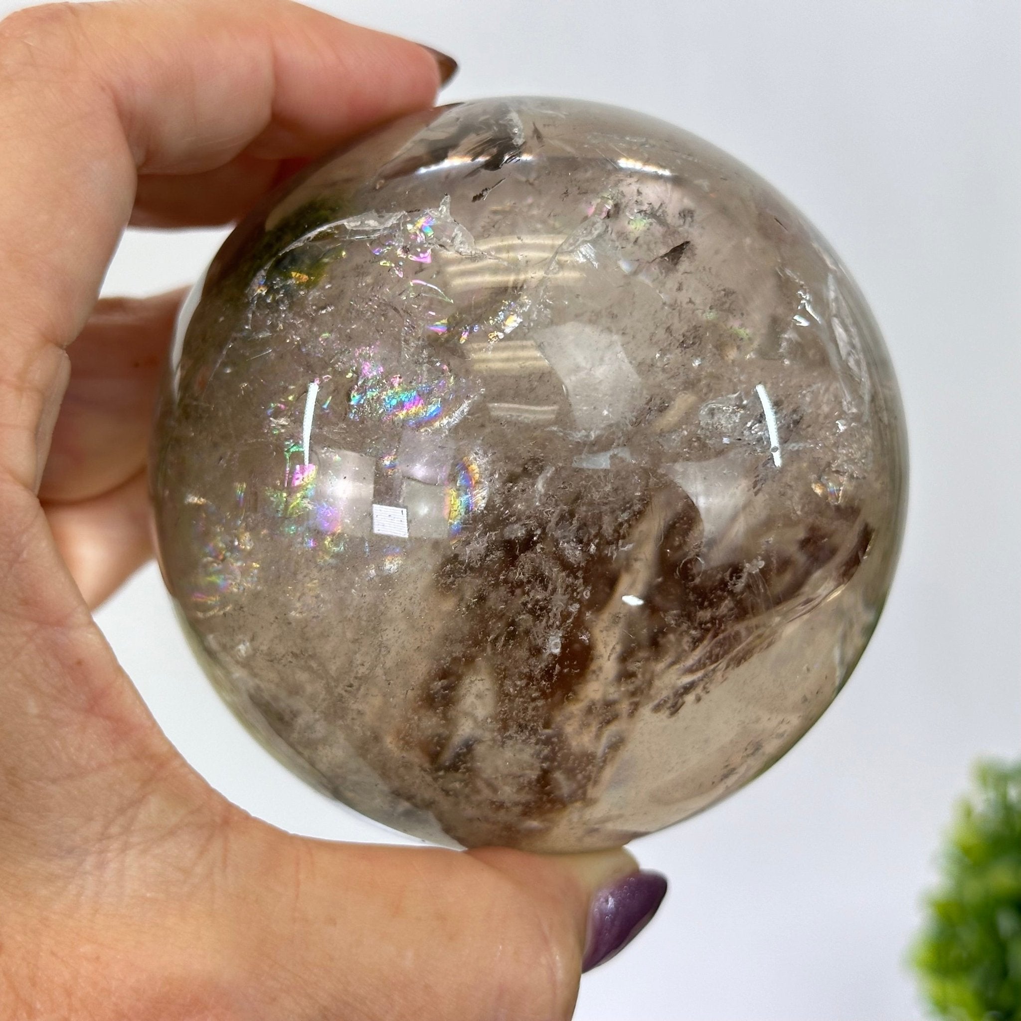 Super Quality Smoky Quartz Sphere on a Metal Stand, 1.9 lbs & 7.1" Tall #5636 - 0006 - Brazil GemsBrazil GemsSuper Quality Smoky Quartz Sphere on a Metal Stand, 1.9 lbs & 7.1" Tall #5636 - 0006Spheres5636 - 0006